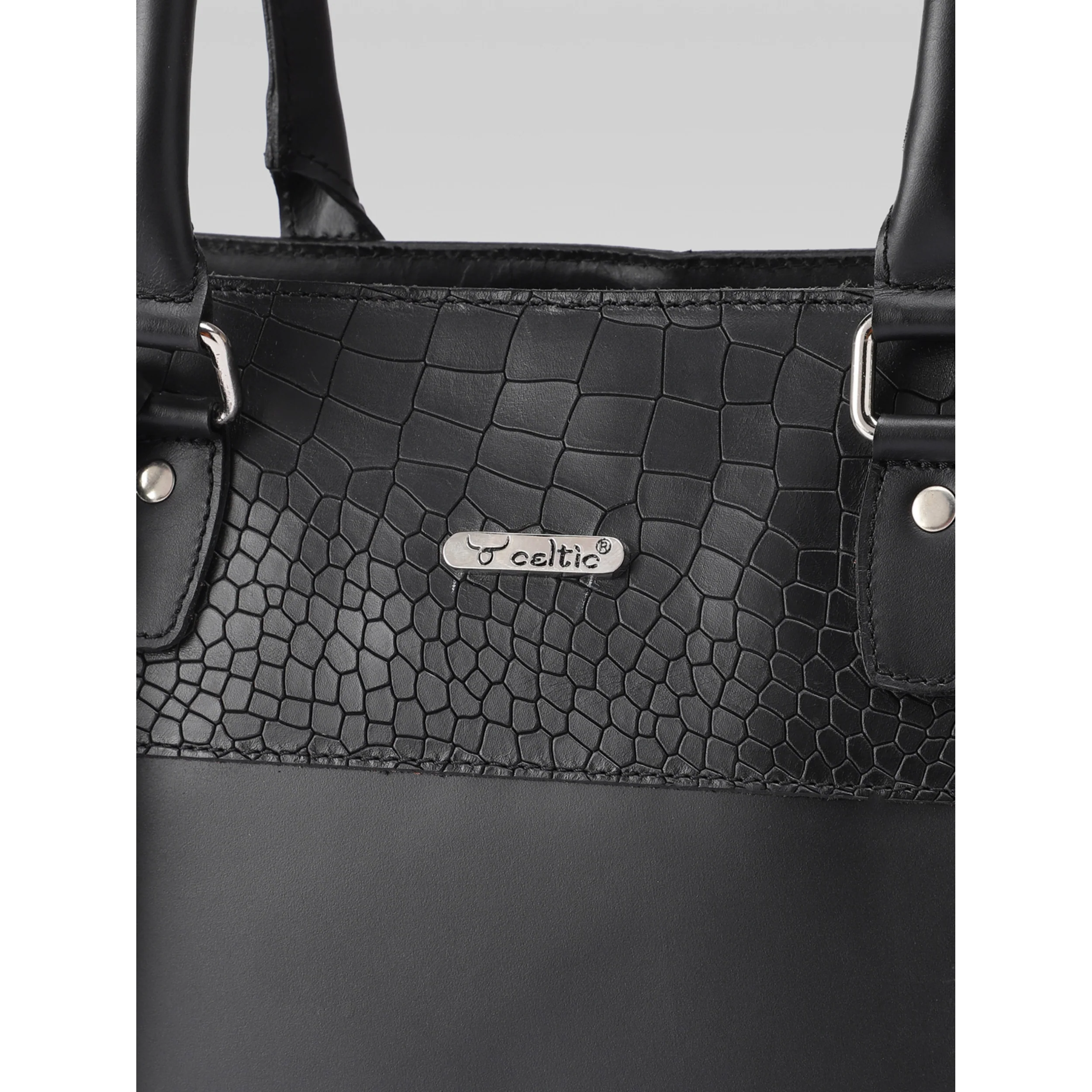 Premium Croc-Embossed Leather Tote with Dual Handles, Zip Closure & Detachable Strap - Image 8