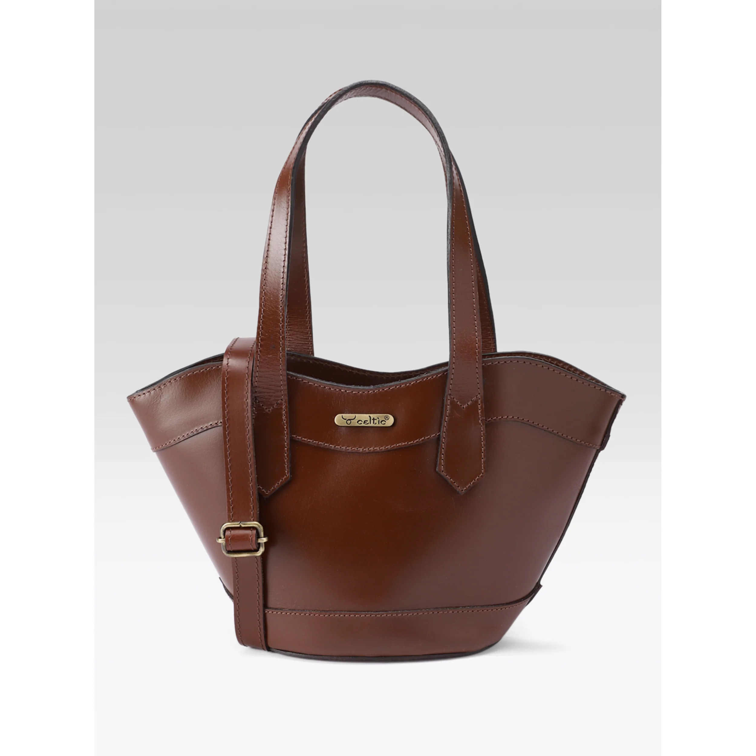 Premium Genuine Leather Mini Tote Bag with Dual Handles & Detachable Shoulder Strap - Image 2