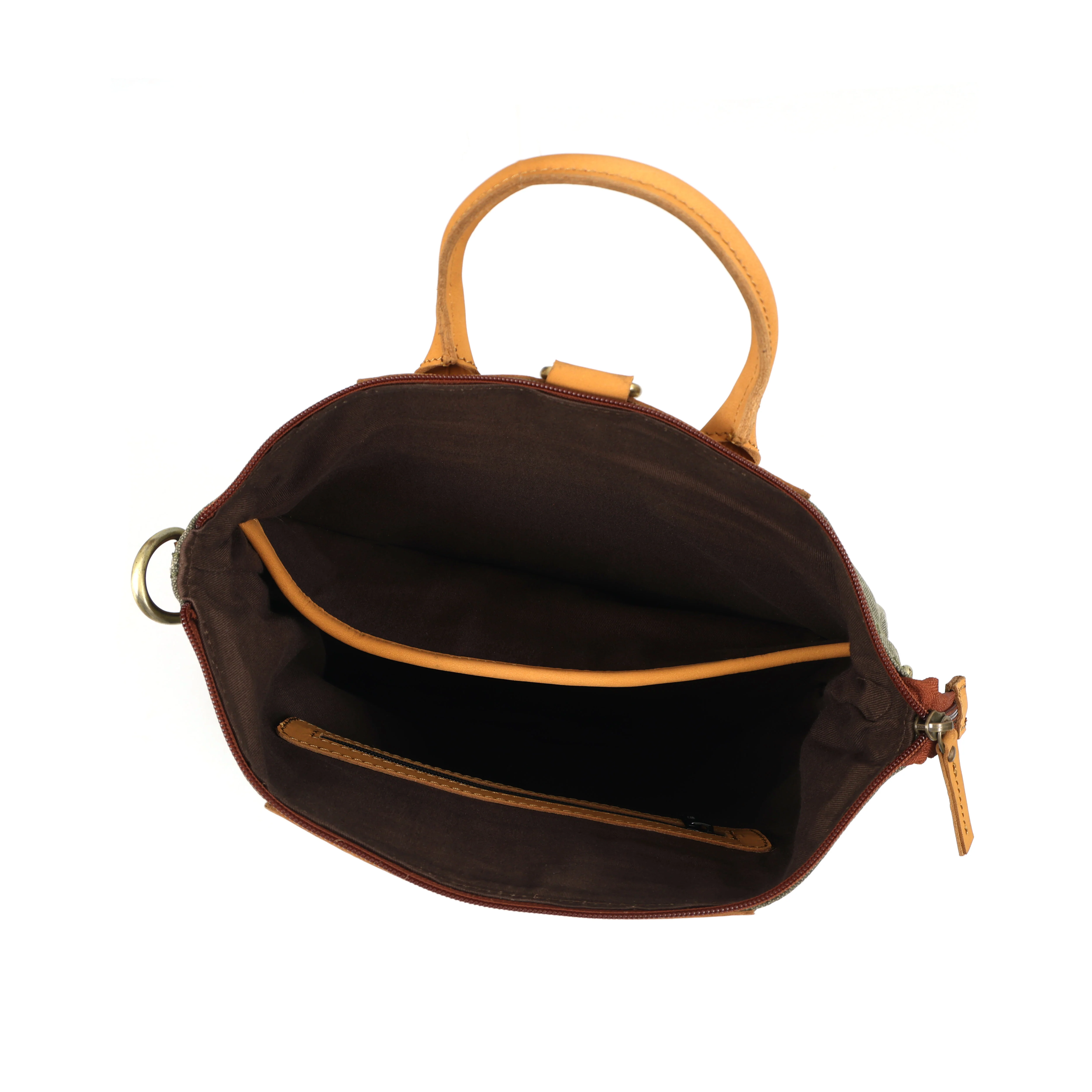 Premium Genuine Leather& Canvas Convertible Backpack Tote with Zip Closure & Adjustable Strap - Image 3