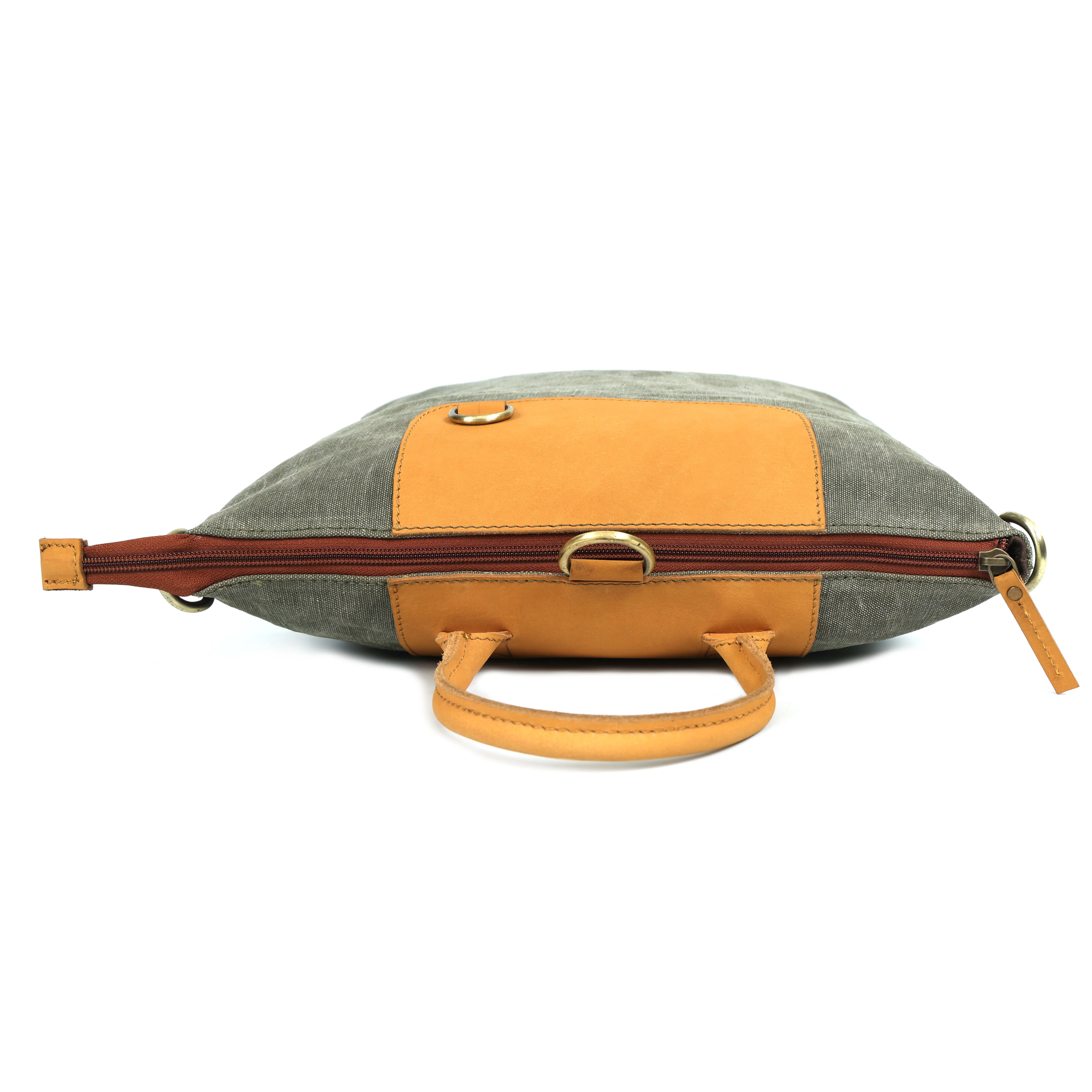 Premium Genuine Leather& Canvas Convertible Backpack Tote with Zip Closure & Adjustable Strap - Image 4