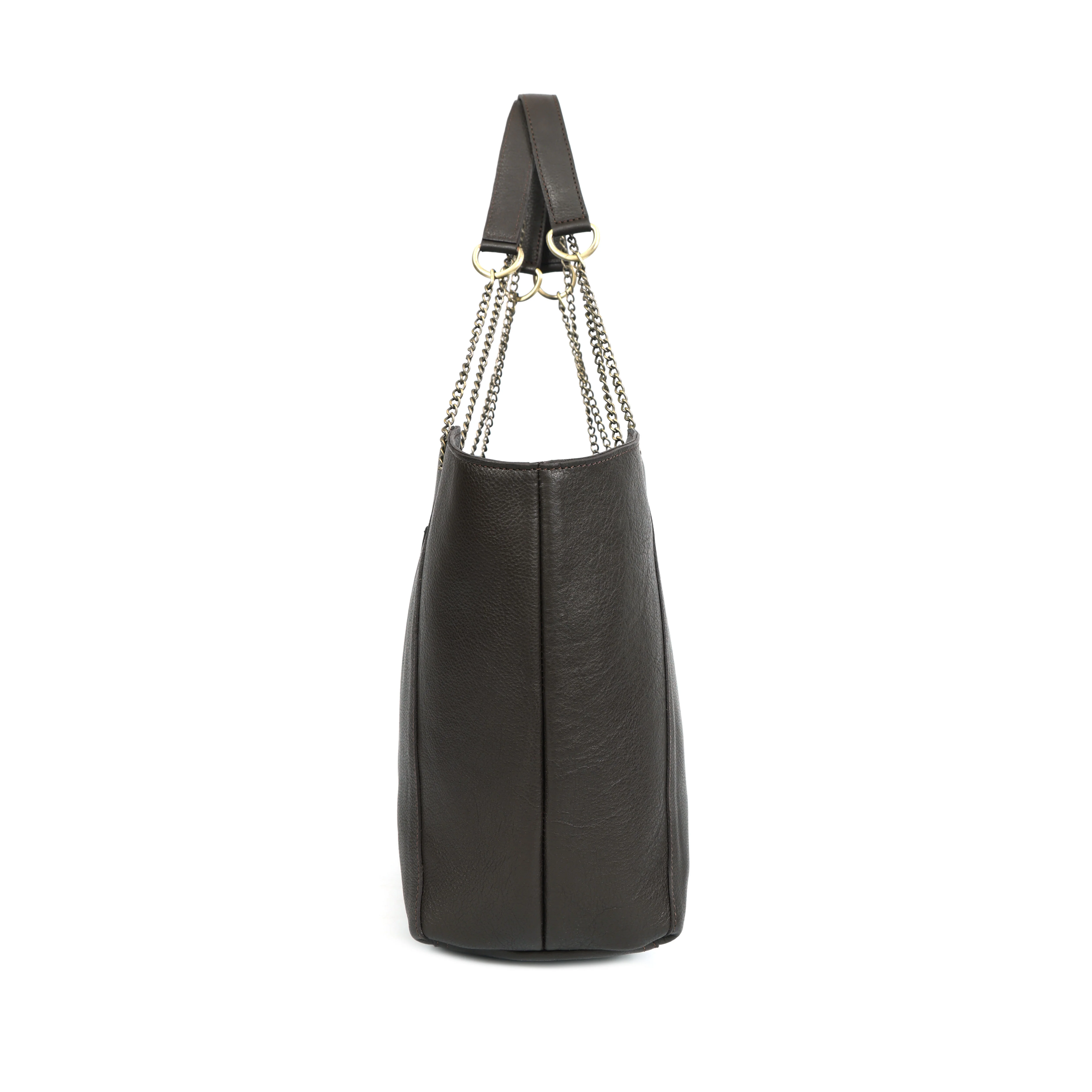 Premium Export Quality Black Leather Tote Bag with Chain Handles & Zip Closure - Image 15