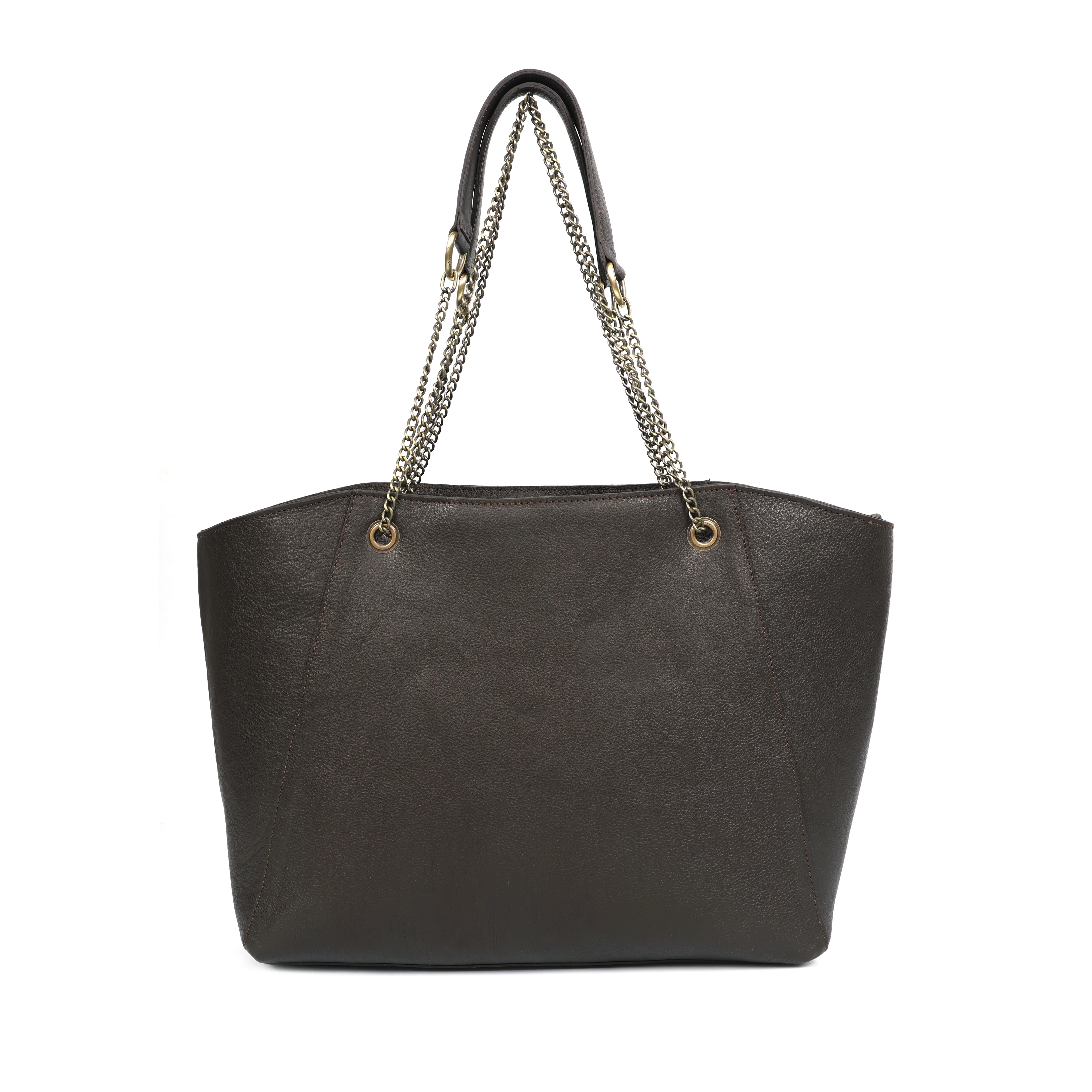 Premium Export Quality Black Leather Tote Bag with Chain Handles & Zip Closure - Image 16
