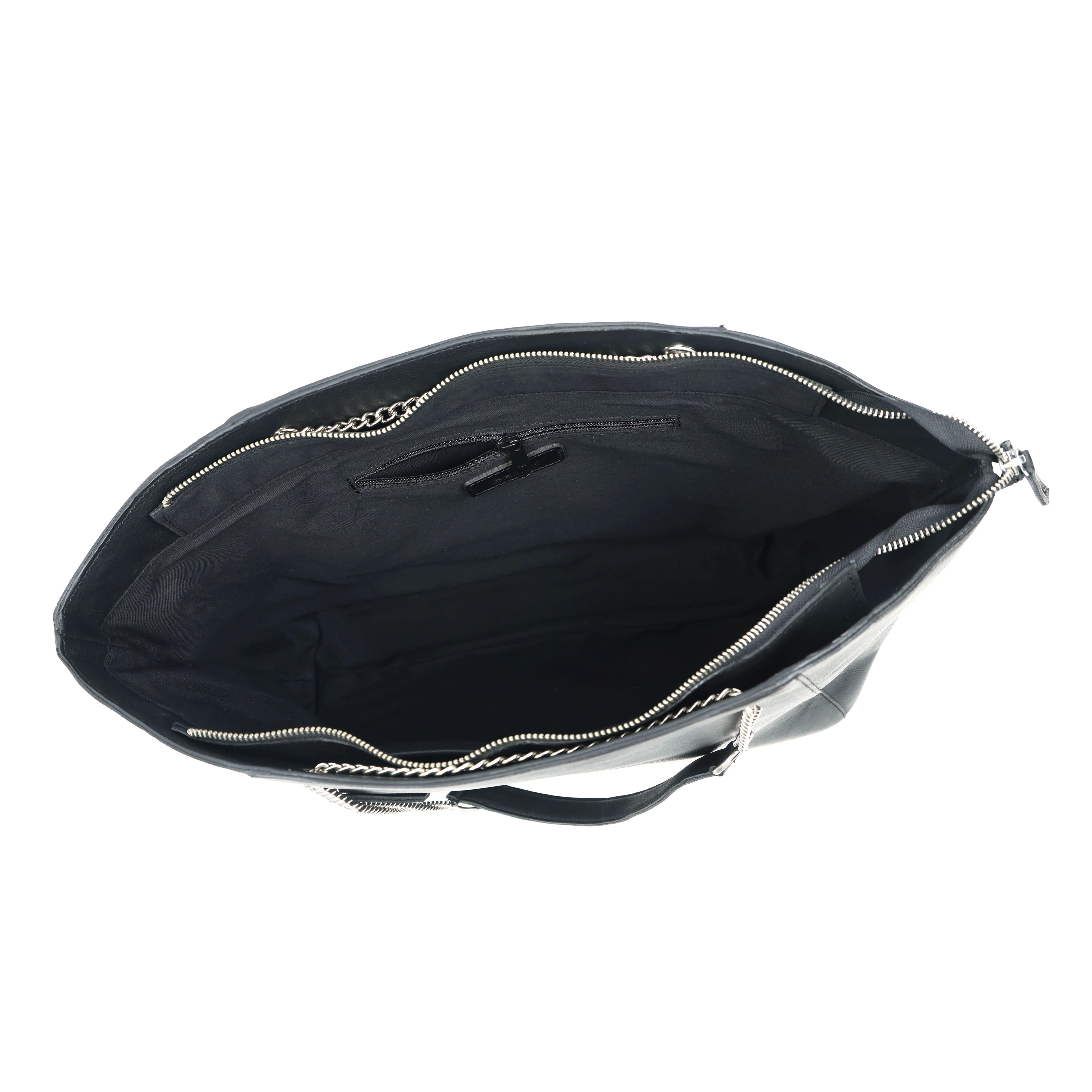 Premium Export Quality Black Leather Tote Bag with Chain Handles & Zip Closure - Image 3