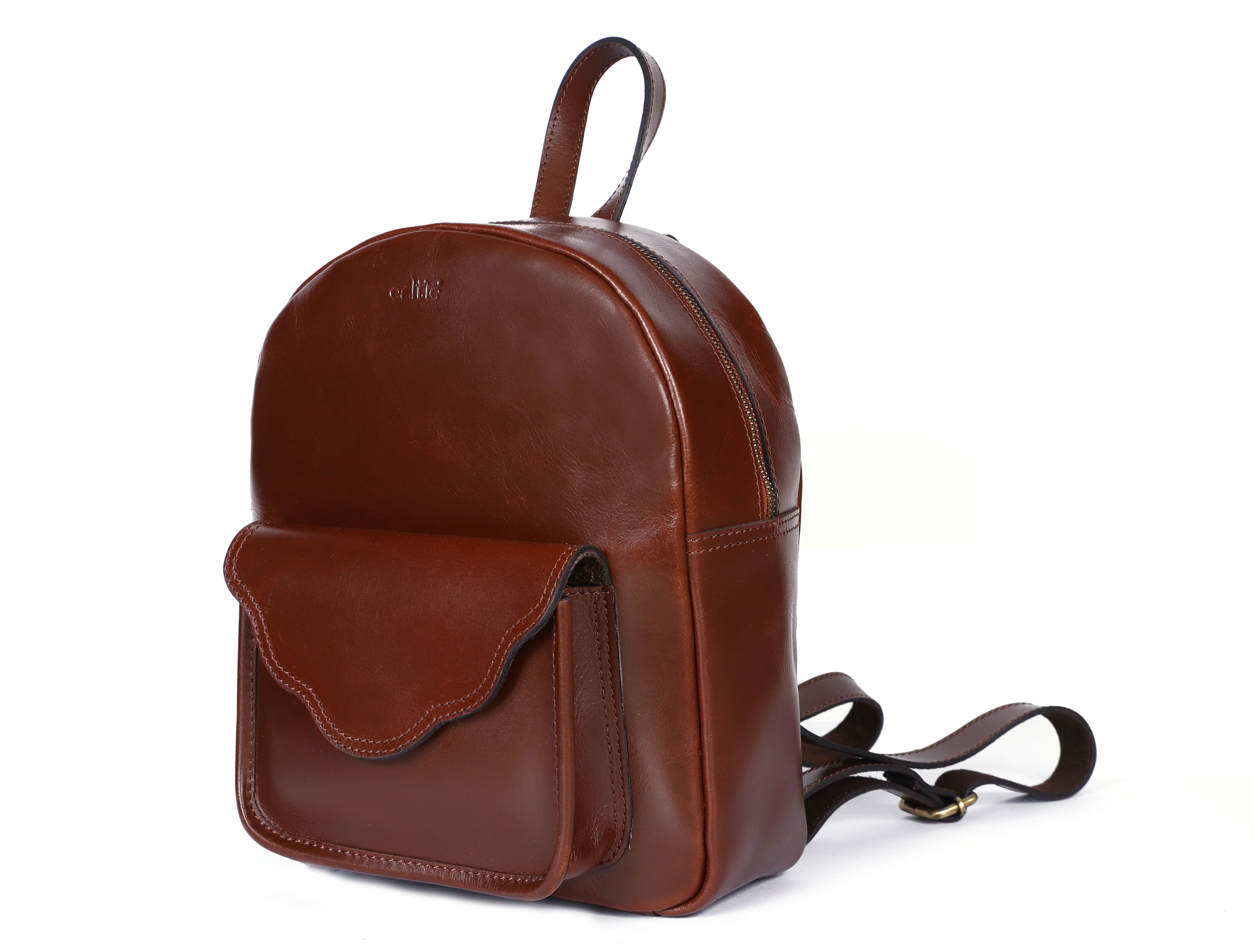 Genuine Leather Mini Backpack for Women with Front Pocket Classic Brown Daypack - Image 2