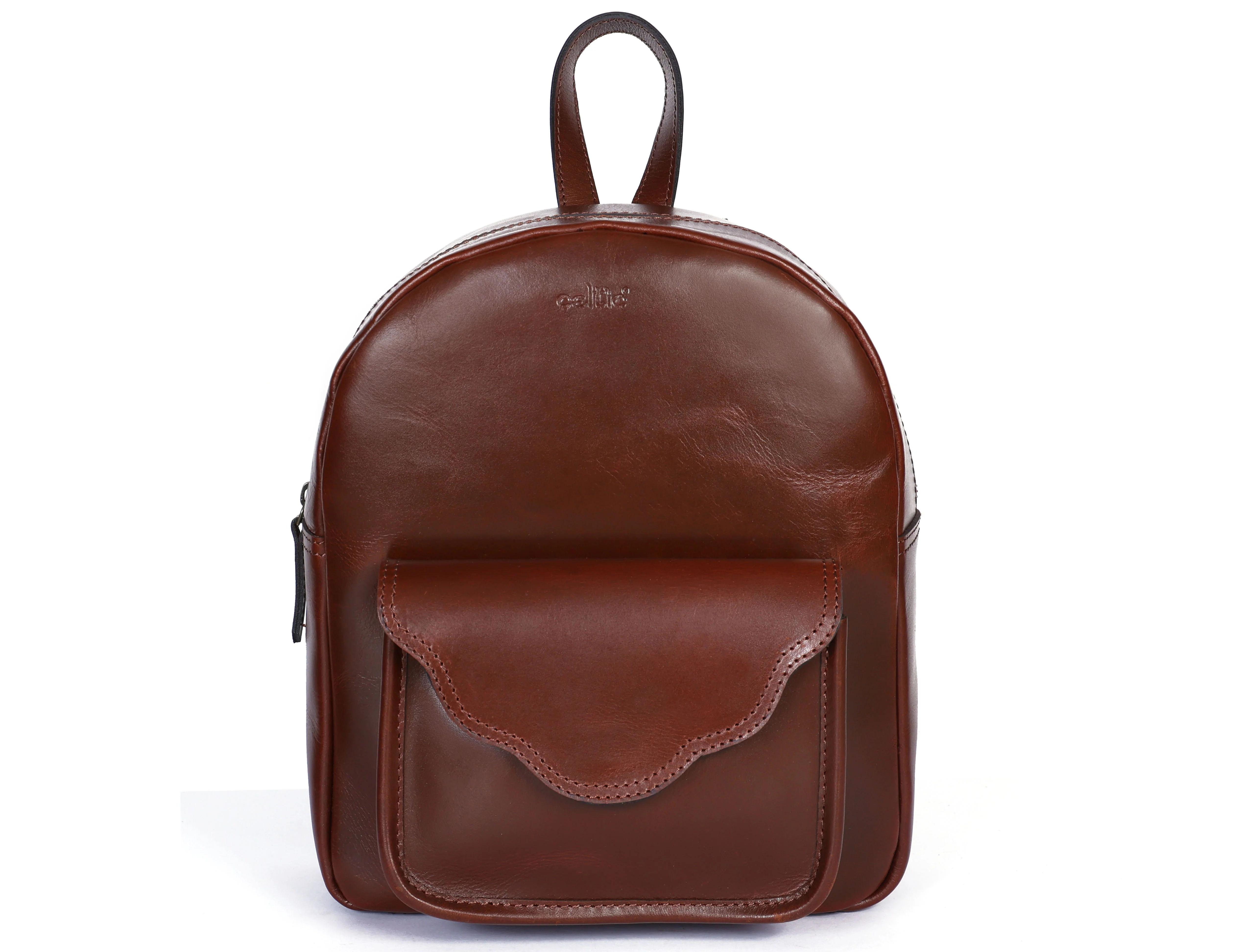 Genuine Leather Mini Backpack for Women with Front Pocket Classic Brown Daypack - Image 3