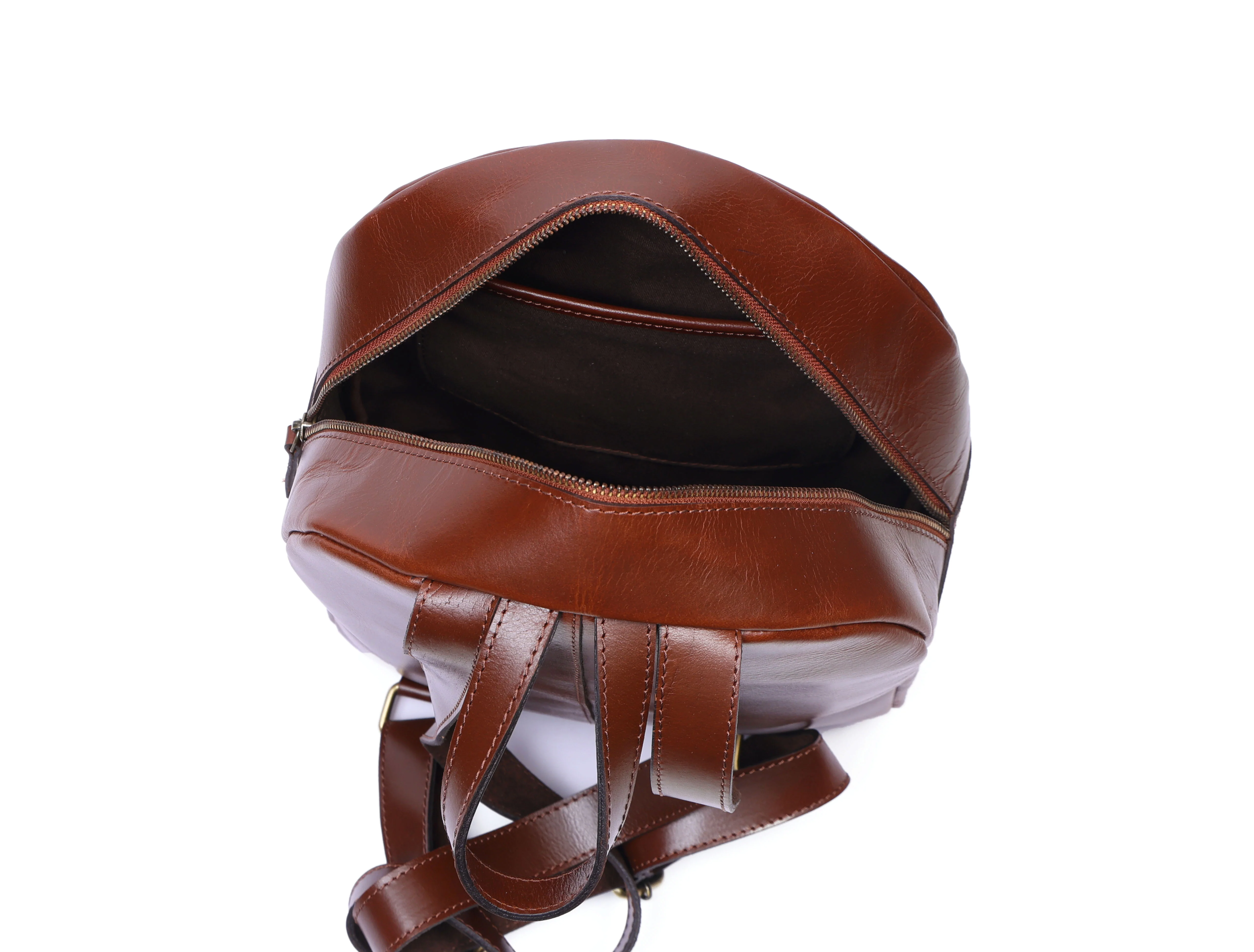 Genuine Leather Mini Backpack for Women with Front Pocket Classic Brown Daypack - Image 4