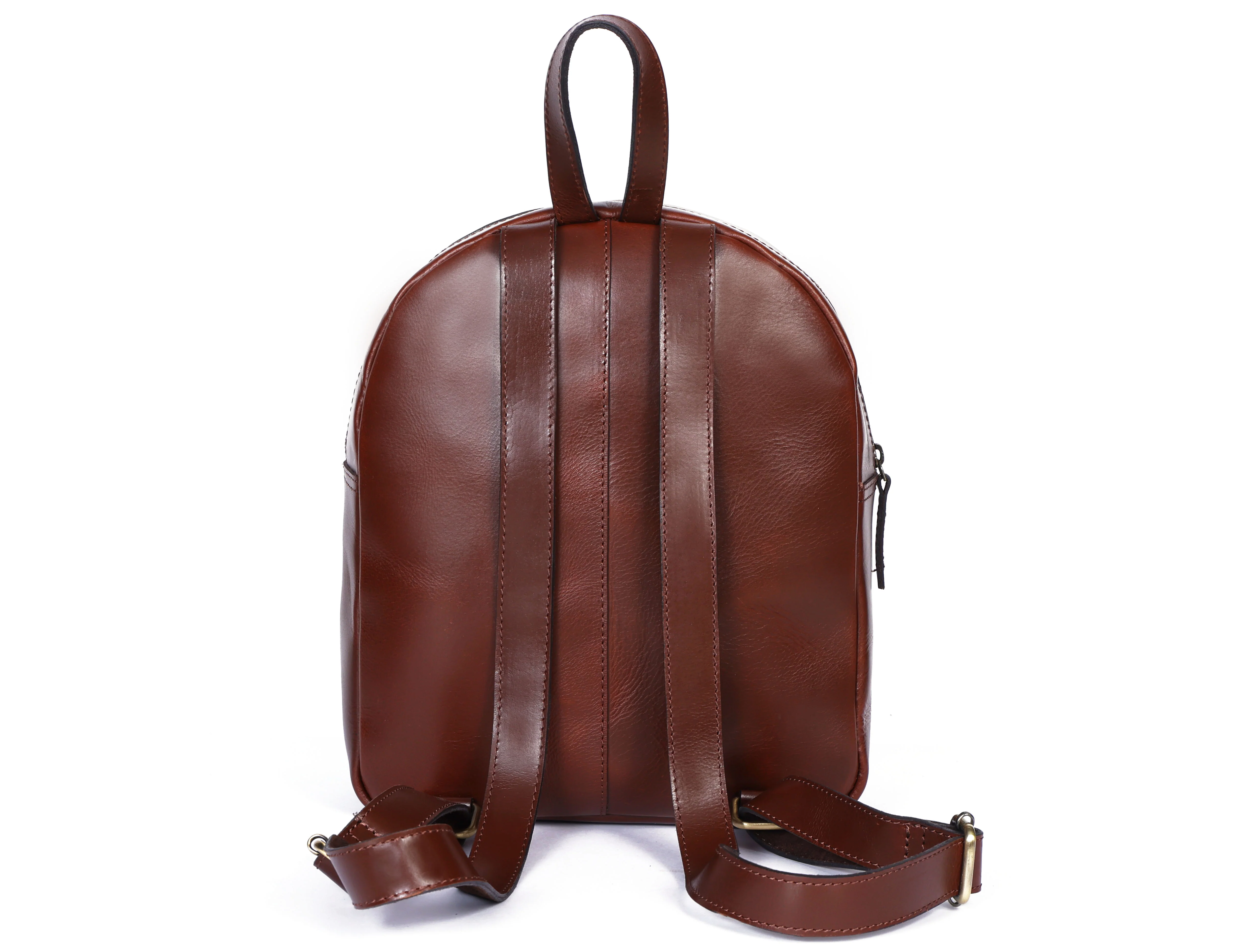 Genuine Leather Mini Backpack for Women with Front Pocket Classic Brown Daypack - Image 5