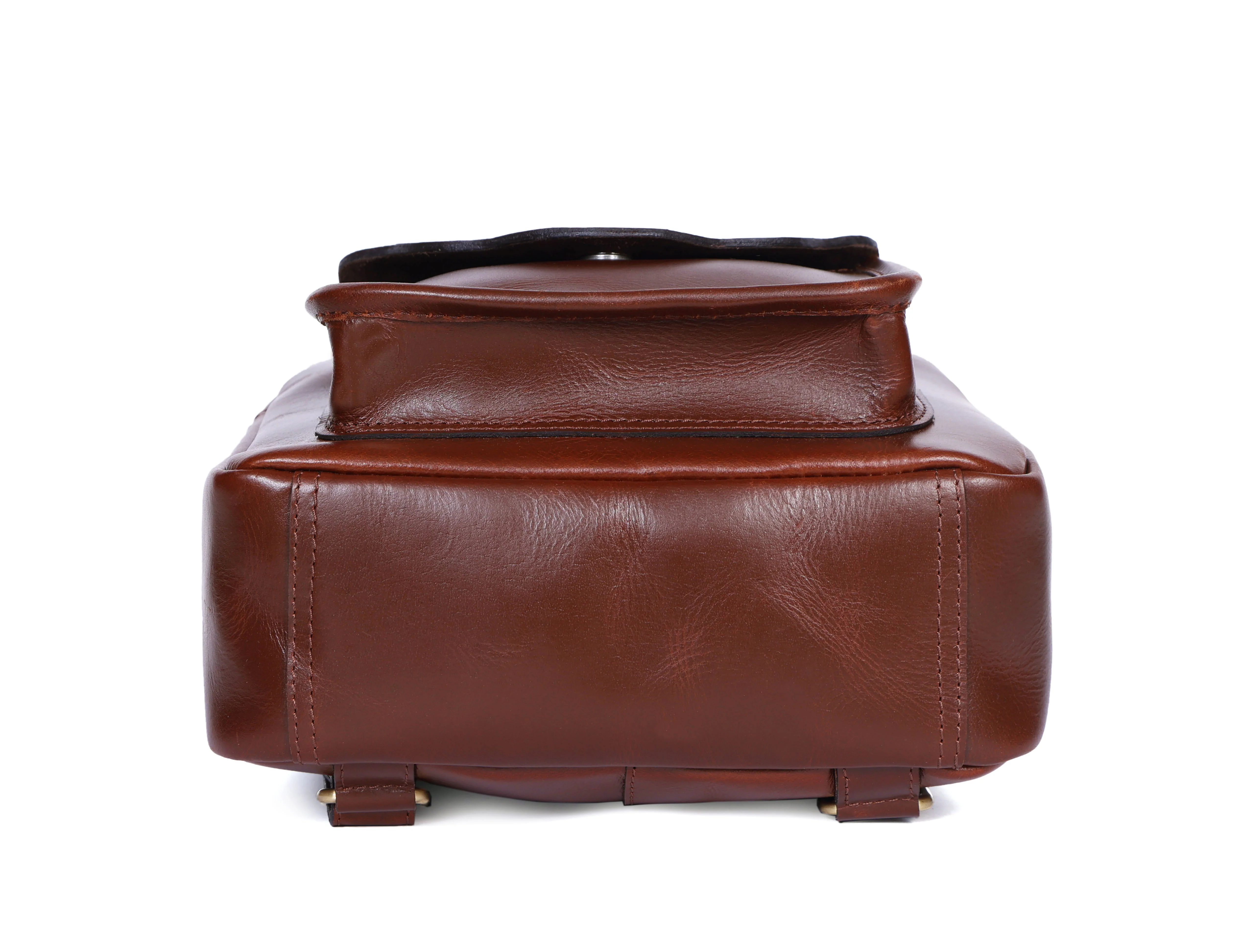 Genuine Leather Mini Backpack for Women with Front Pocket Classic Brown Daypack - Image 8