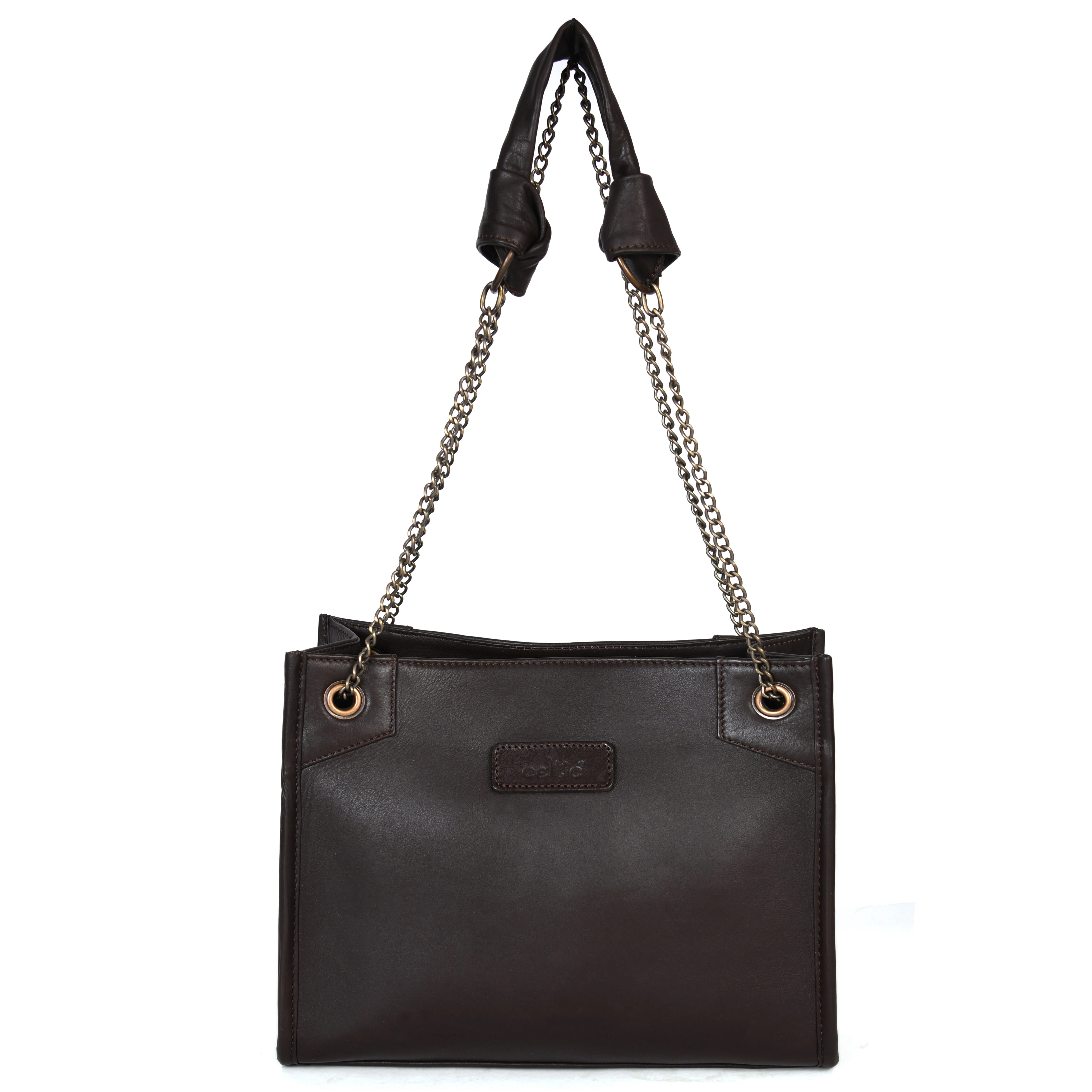 Premium Leather Chain Handle Tote Bag with Zipper Closure - Image 10