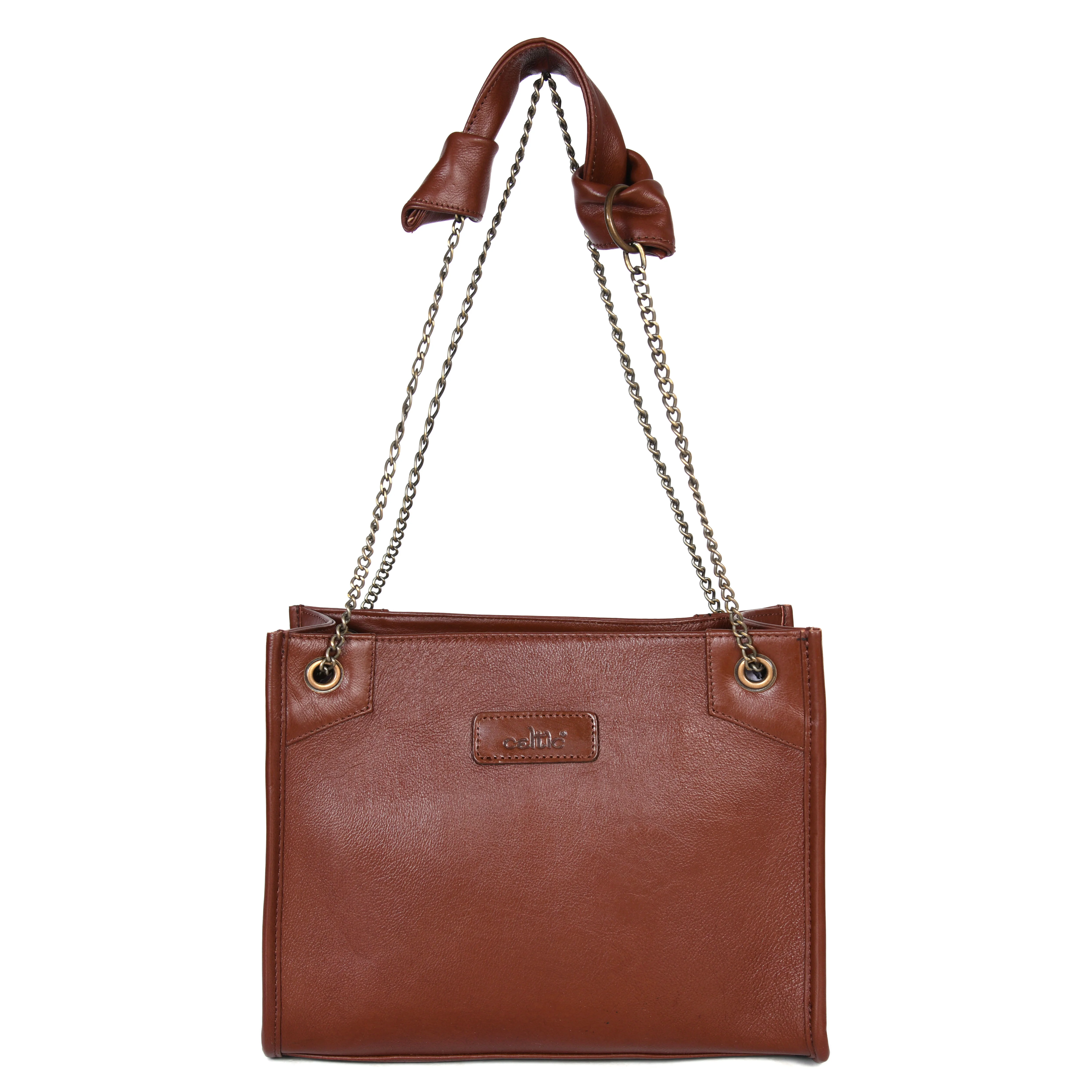 Premium Leather Chain Handle Tote Bag with Zipper Closure - Image 11
