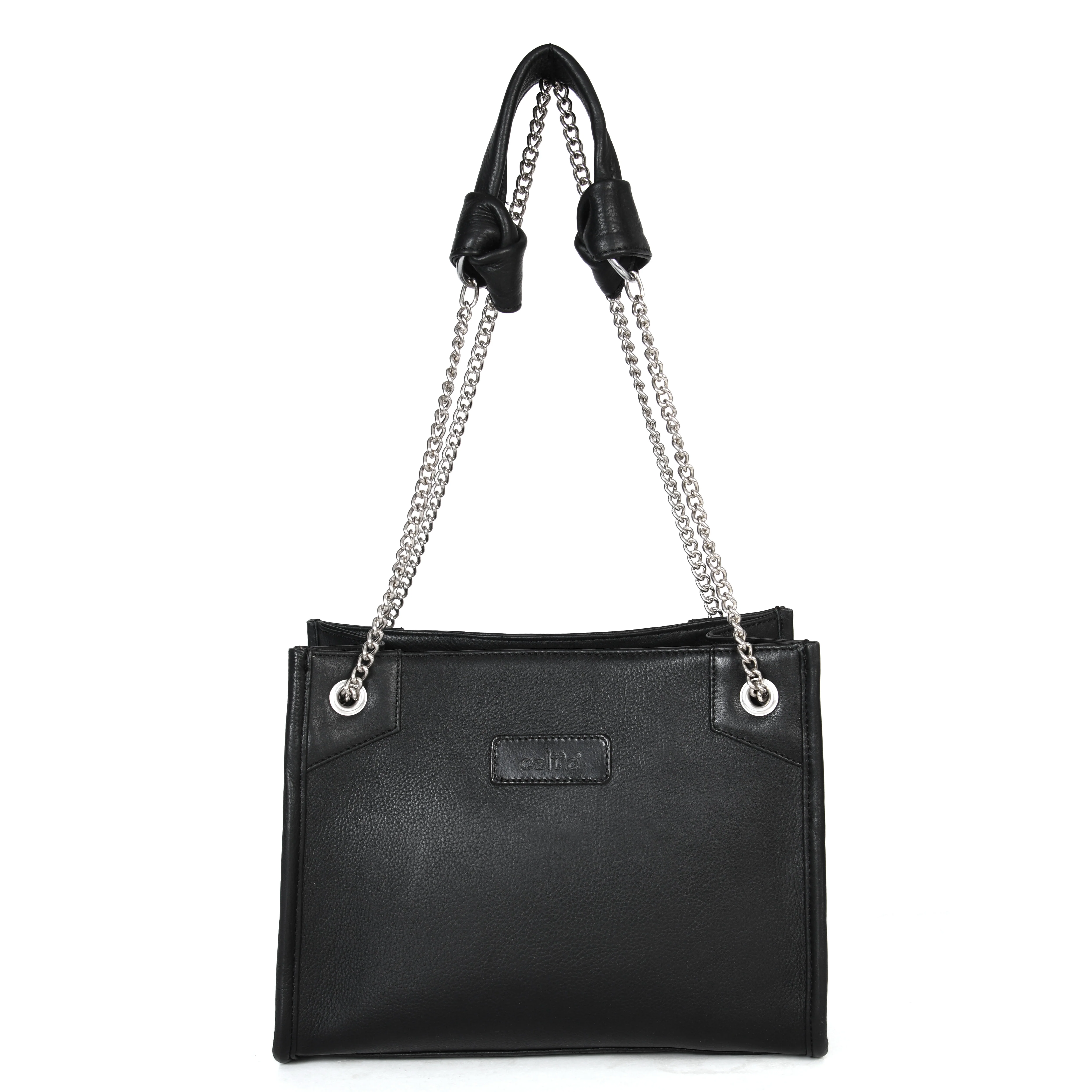 Premium Leather Chain Handle Tote Bag with Zipper Closure - Image 12