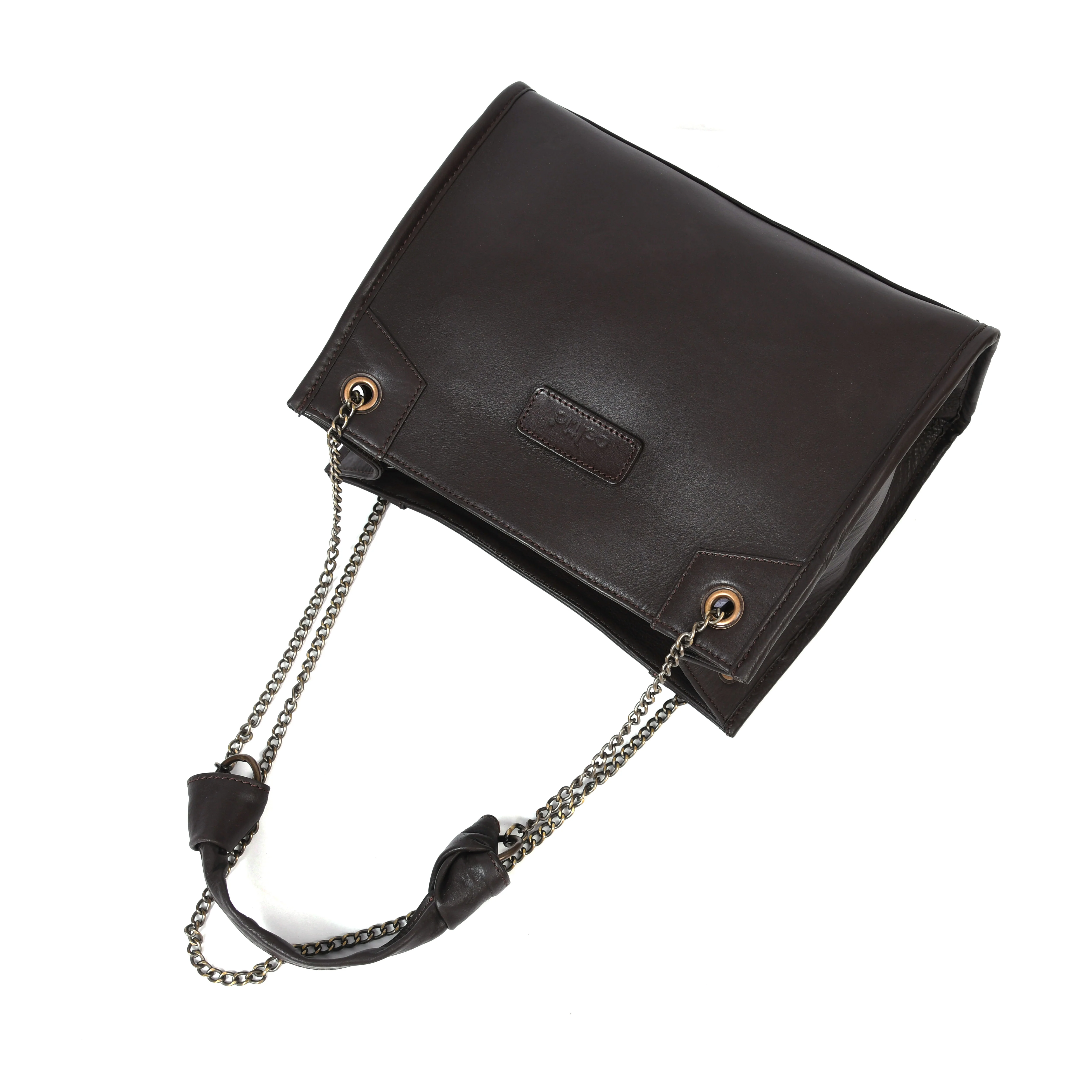 Premium Leather Chain Handle Tote Bag with Zipper Closure - Image 13