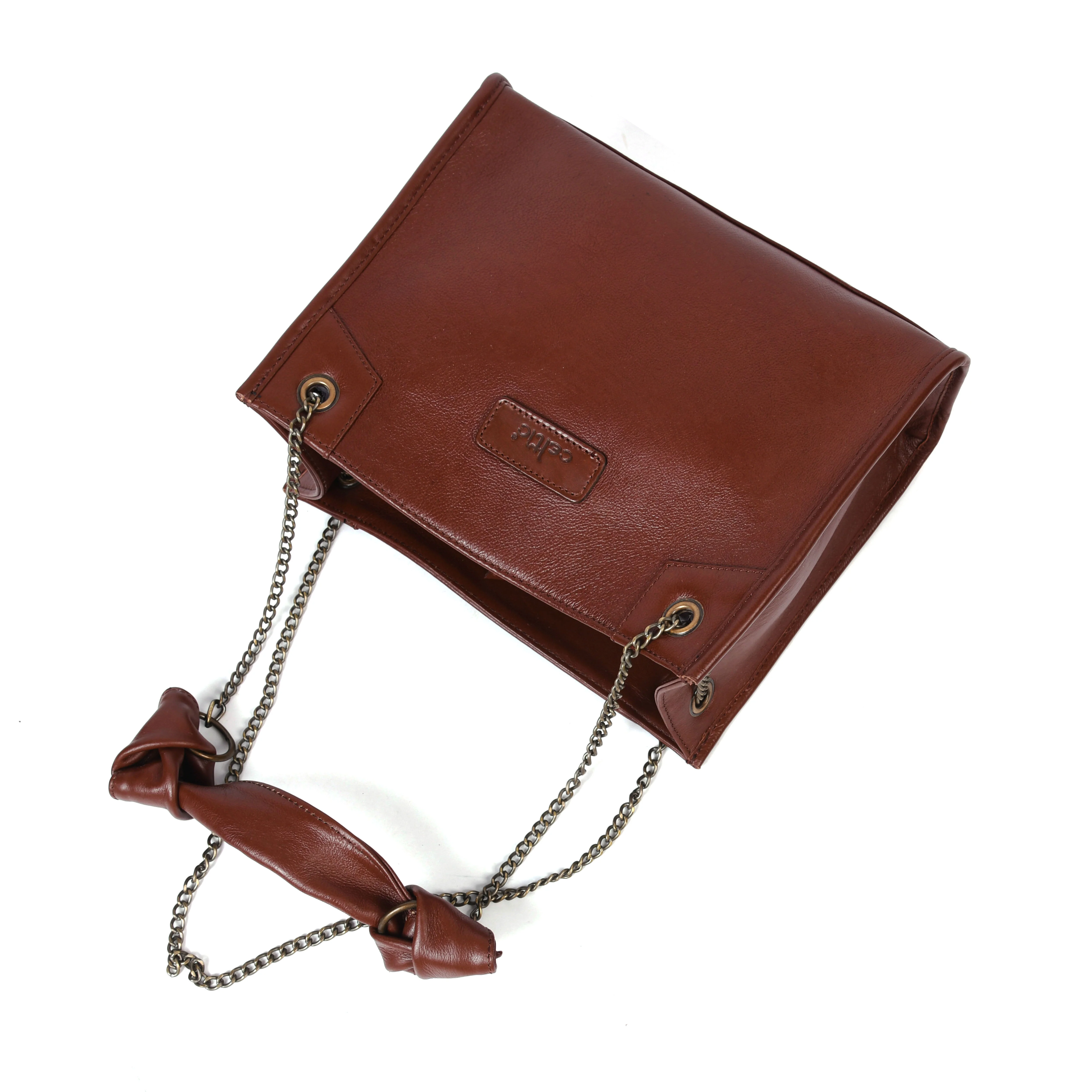 Premium Leather Chain Handle Tote Bag with Zipper Closure - Image 14