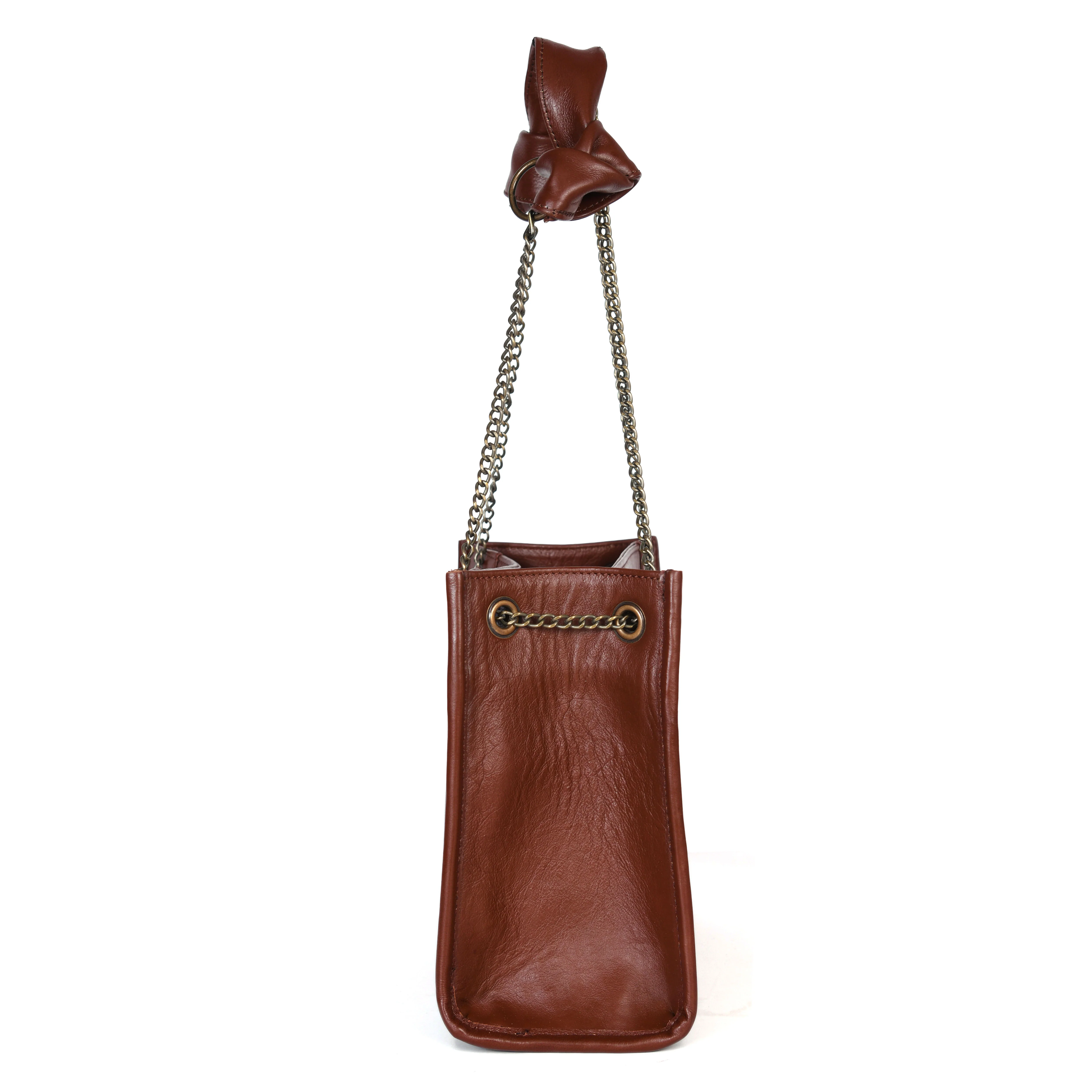Premium Leather Chain Handle Tote Bag with Zipper Closure - Image 17