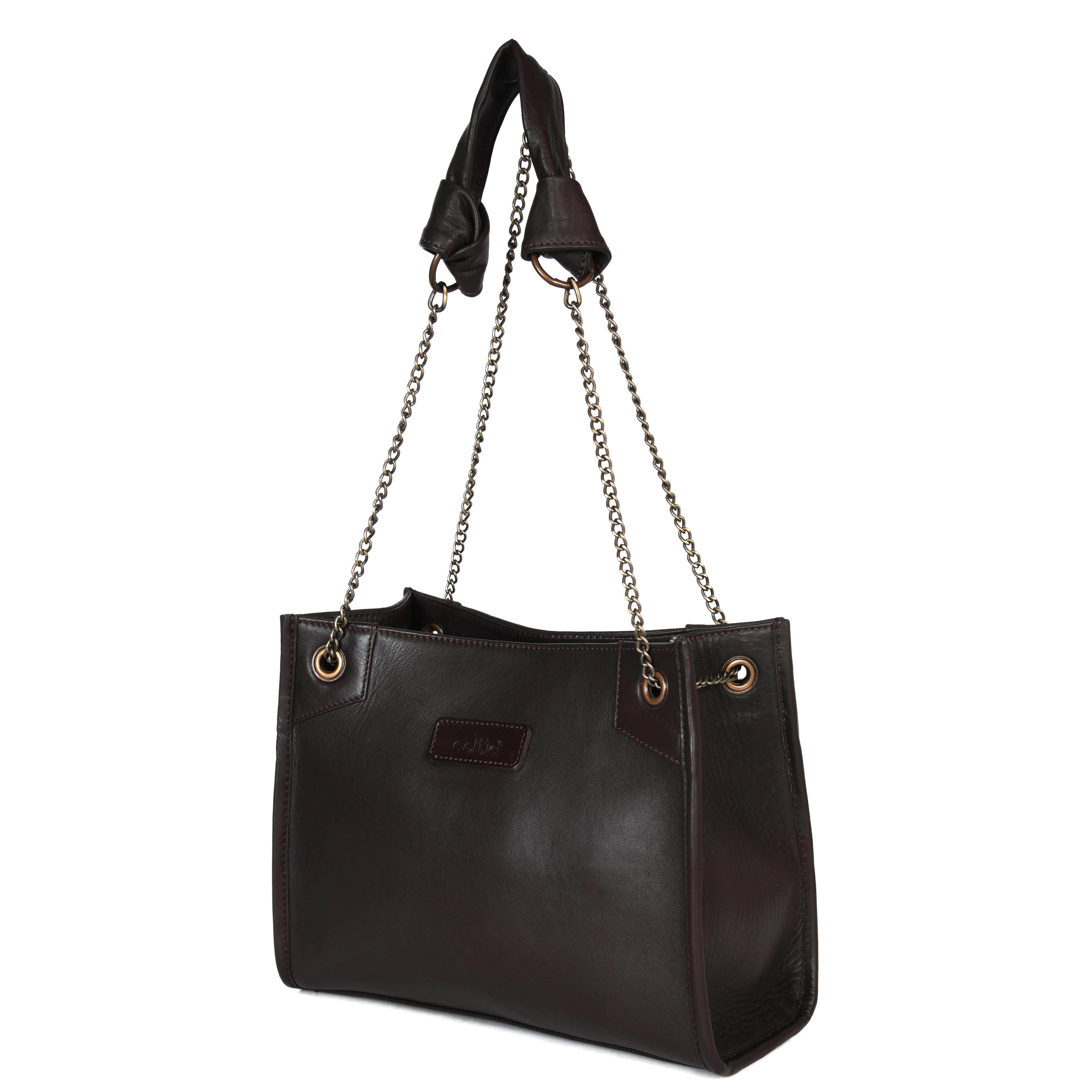 Premium Leather Chain Handle Tote Bag with Zipper Closure - Image 19