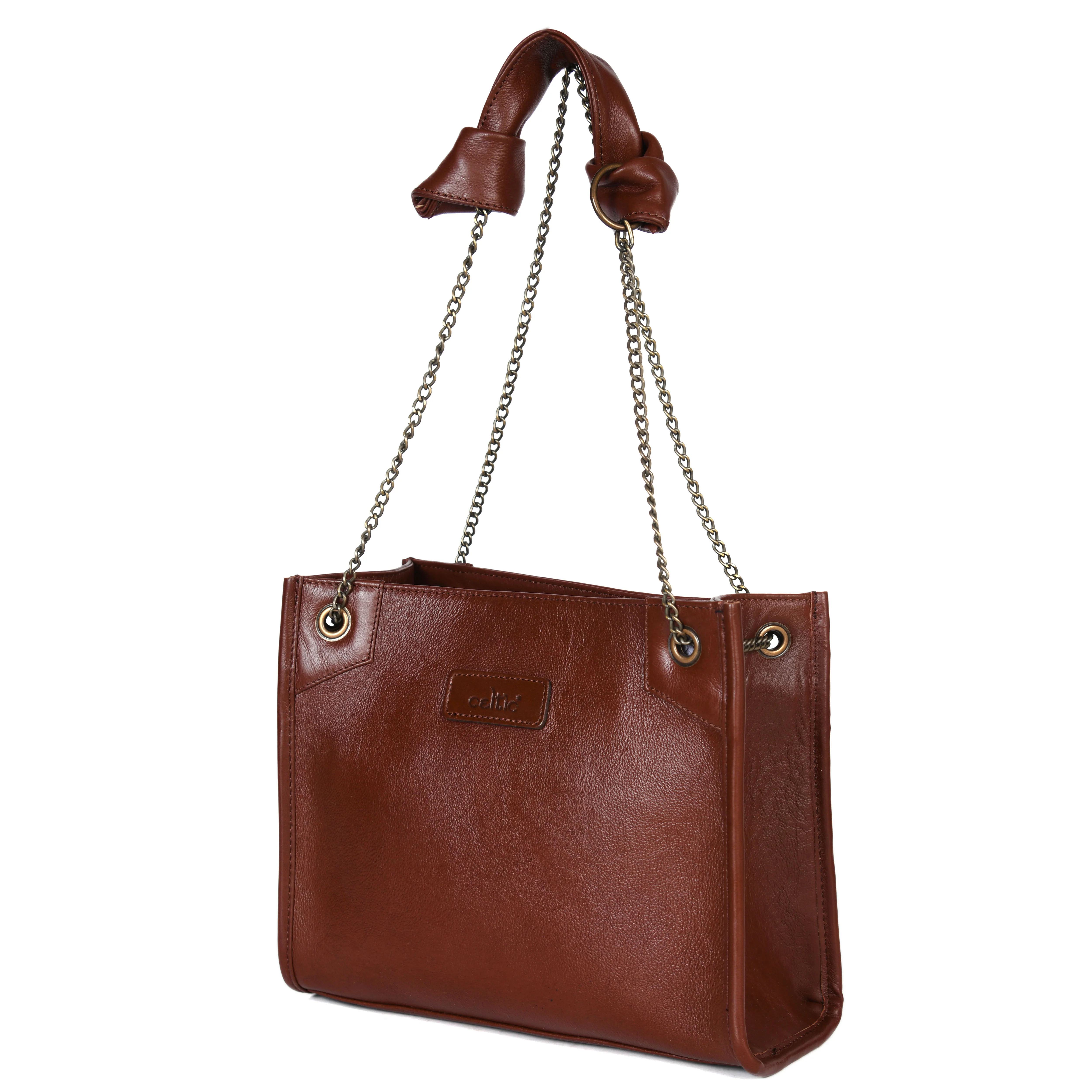 Premium Leather Chain Handle Tote Bag with Zipper Closure - Image 20