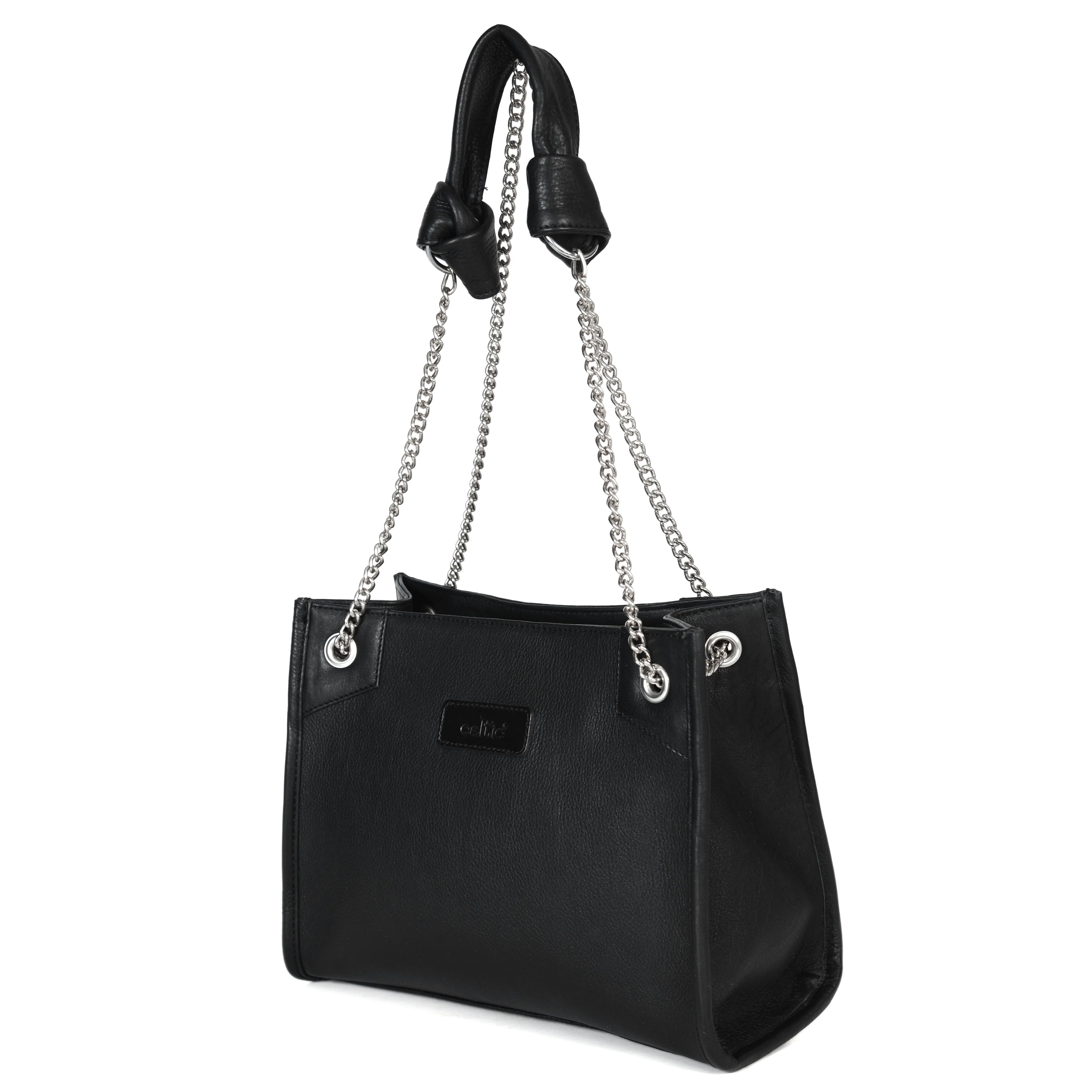 Premium Leather Chain Handle Tote Bag with Zipper Closure - Image 21