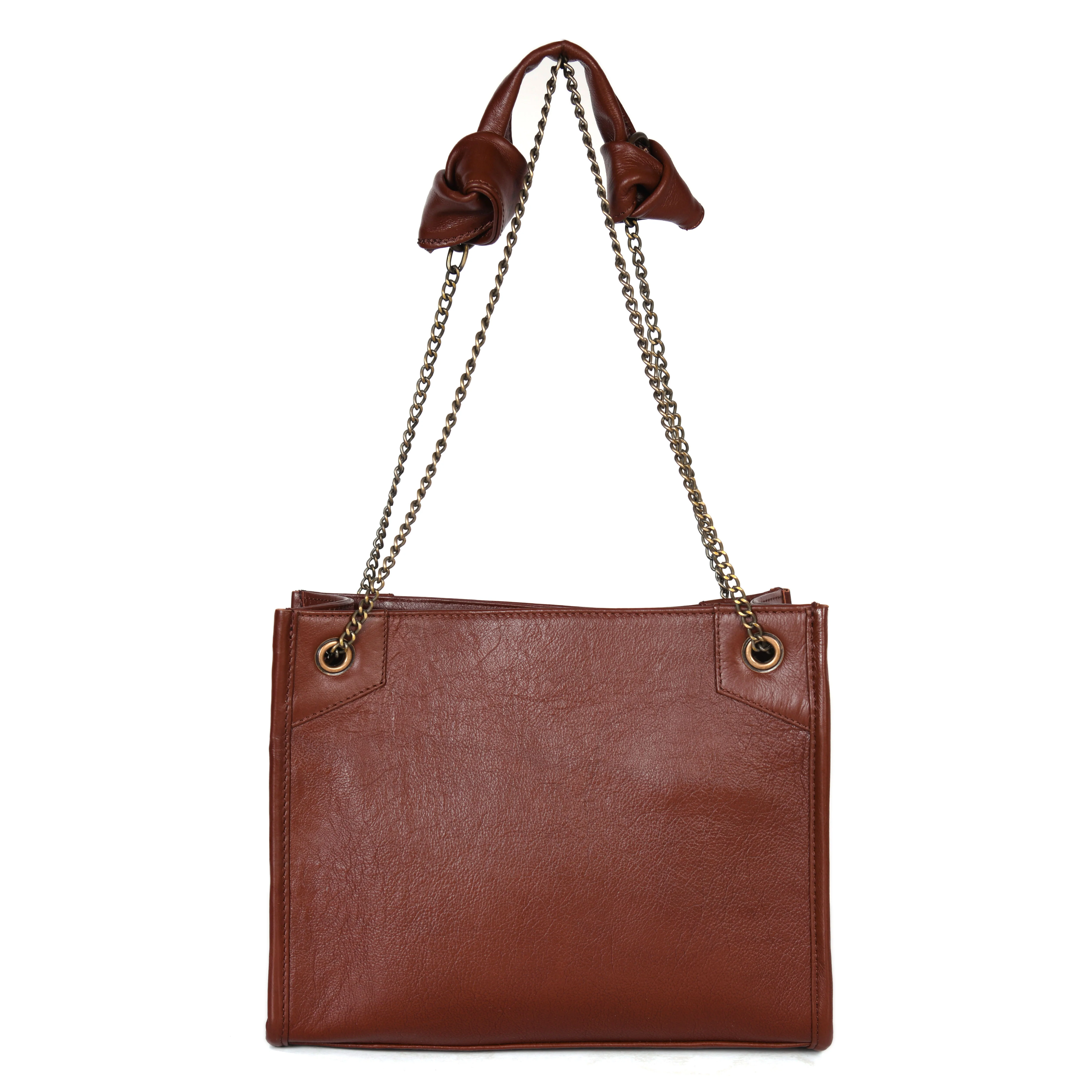 Premium Leather Chain Handle Tote Bag with Zipper Closure - Image 29
