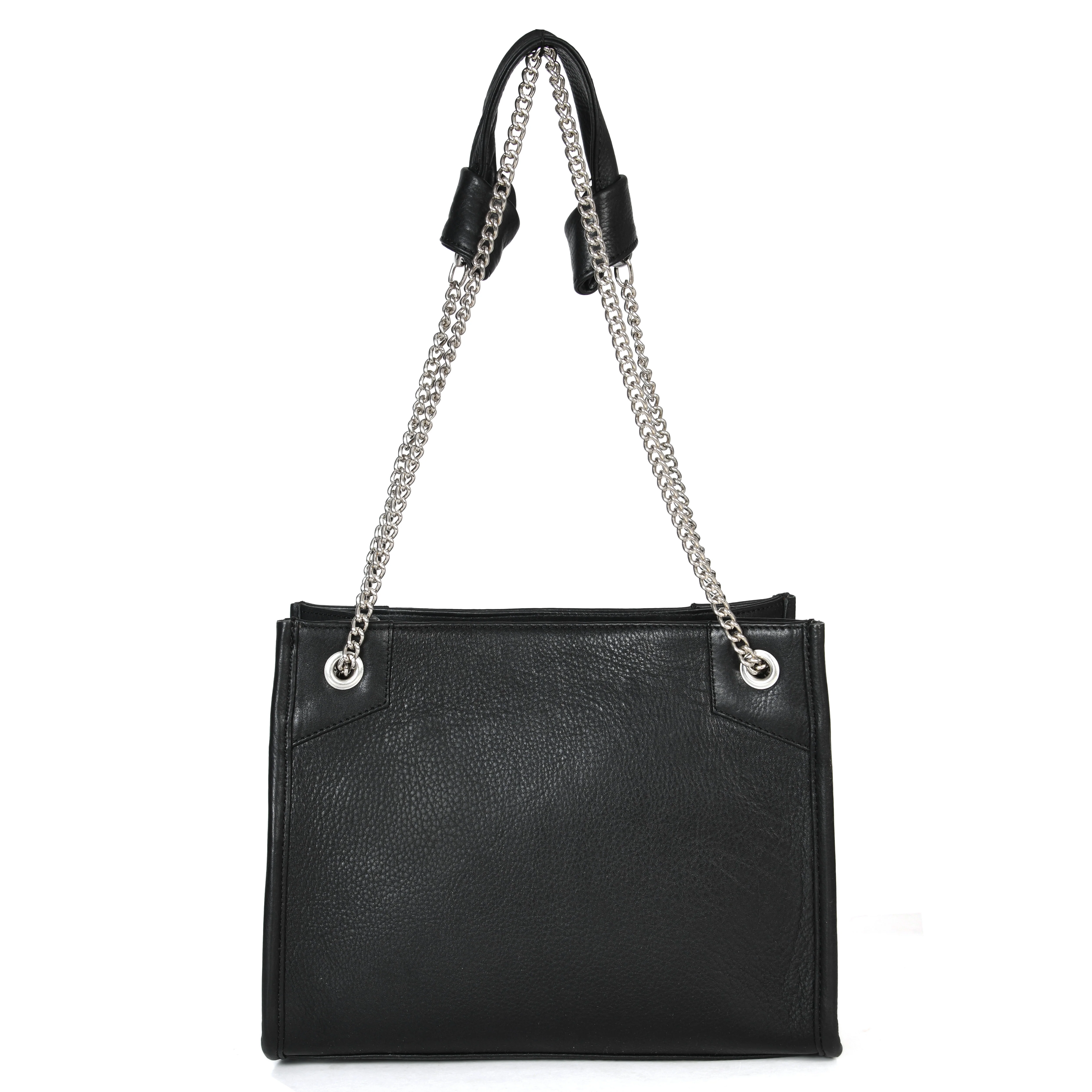 Premium Leather Chain Handle Tote Bag with Zipper Closure - Image 30