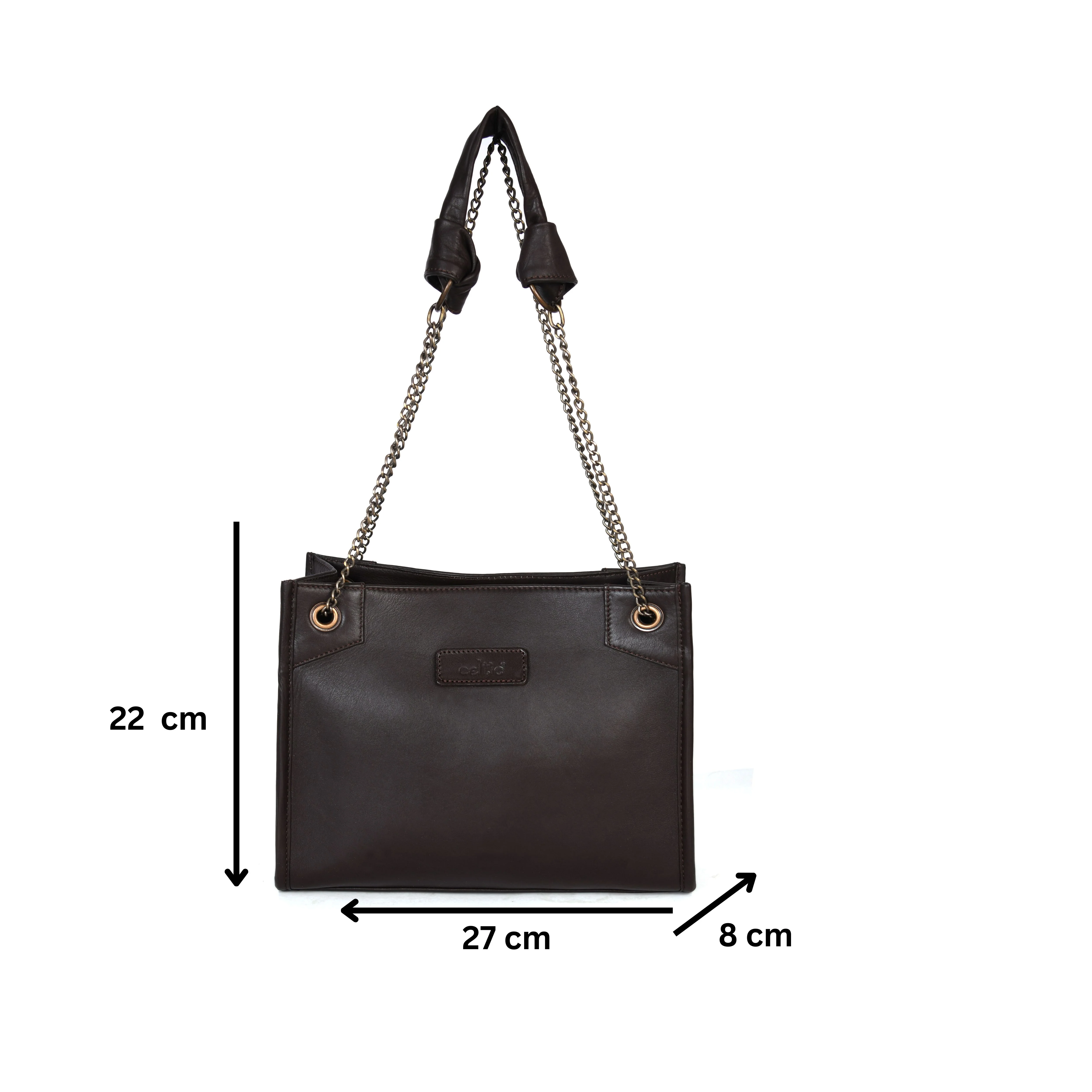 Premium Leather Chain Handle Tote Bag with Zipper Closure - Image 31