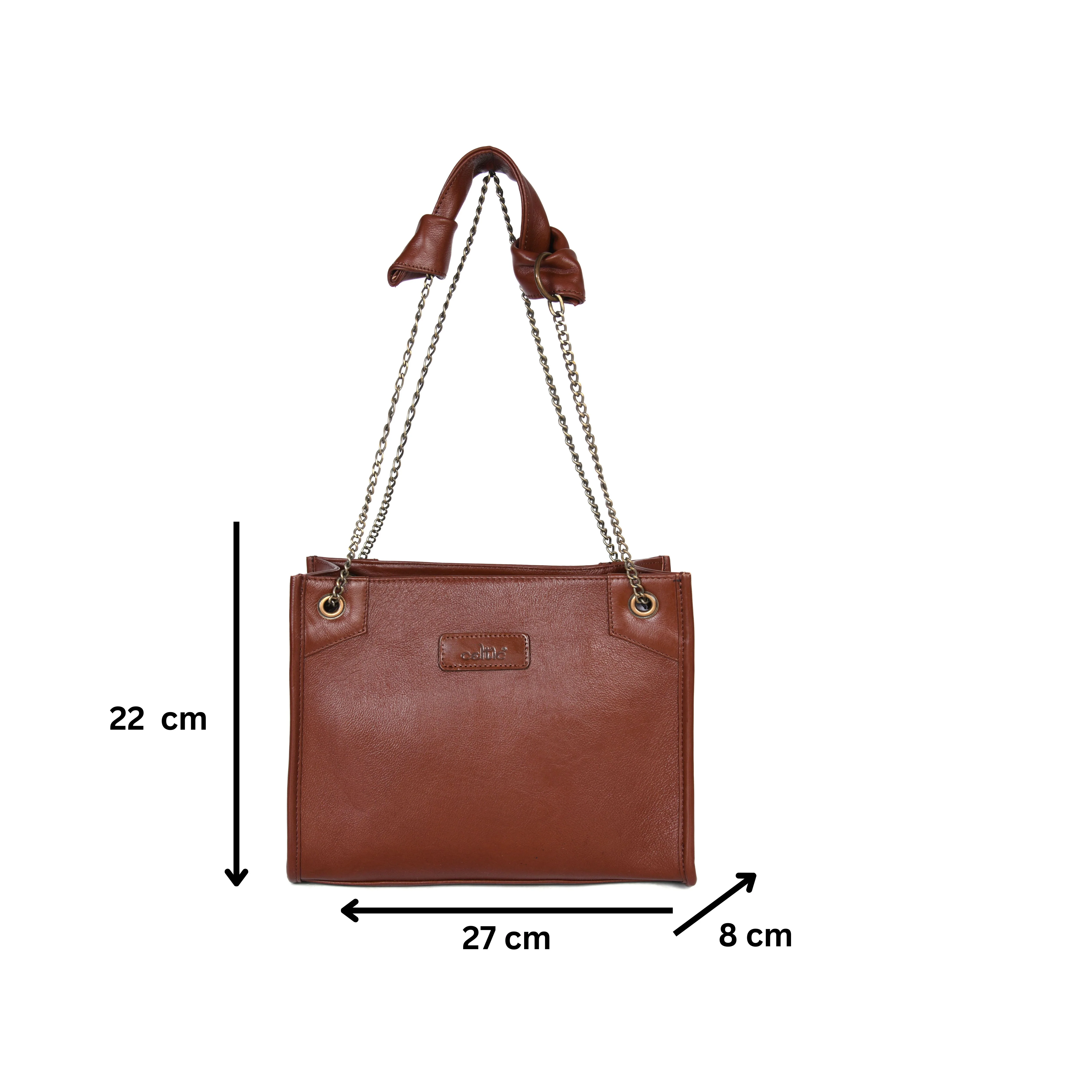 Premium Leather Chain Handle Tote Bag with Zipper Closure - Image 33