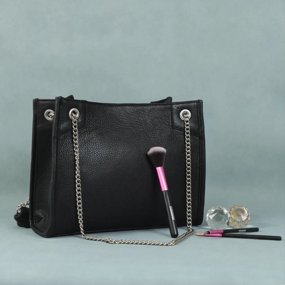 Premium Leather Chain Handle Tote Bag with Zipper Closure - Image 6