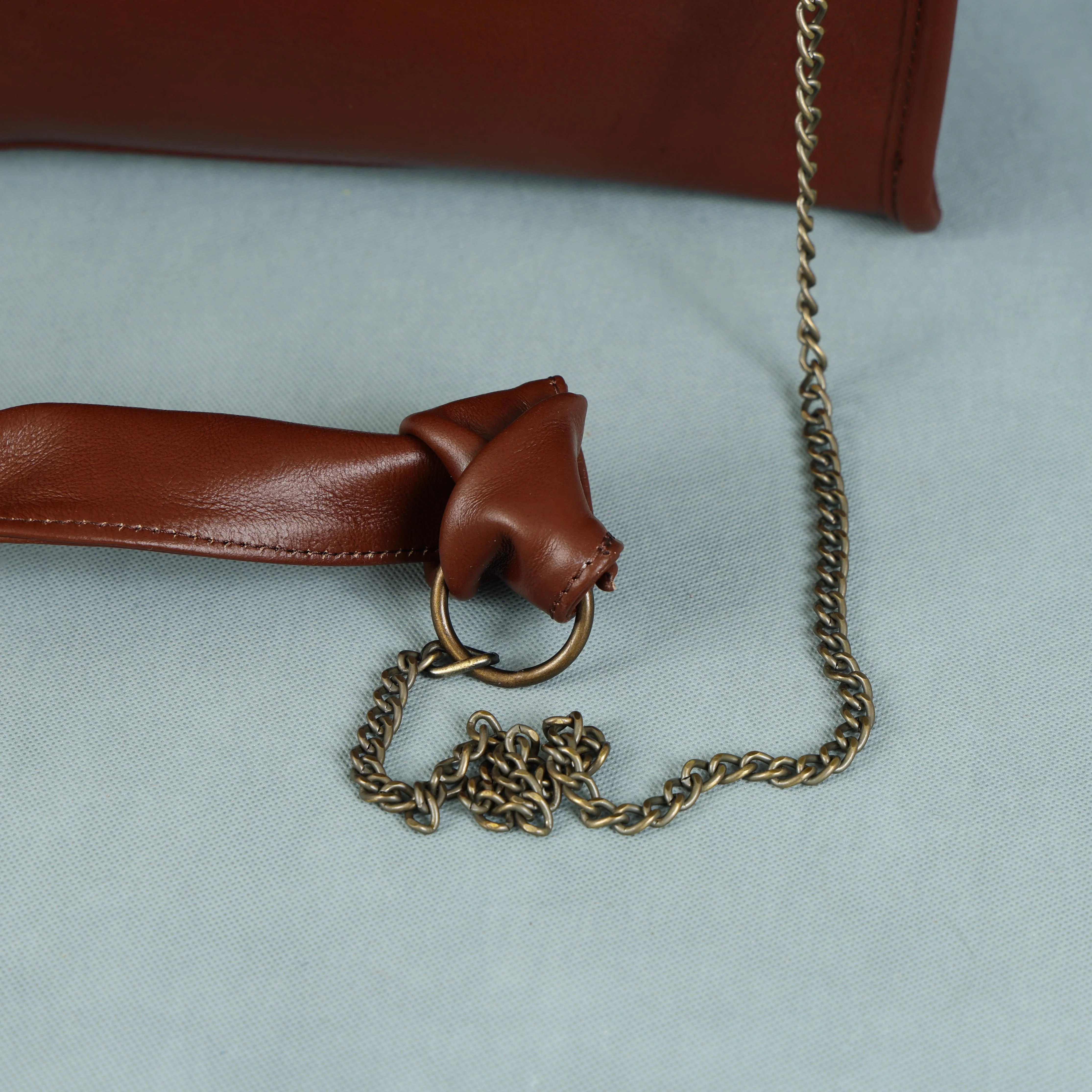 Premium Leather Chain Handle Tote Bag with Zipper Closure - Image 8