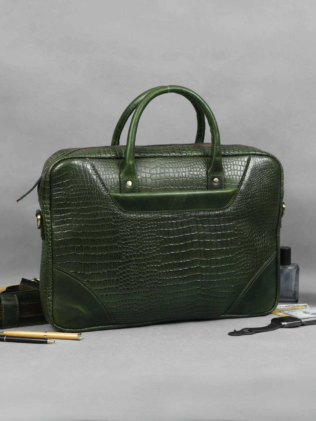 Premium Genuine Leather Messenger Bag in Croco Texture with Zip Closure - Image 10