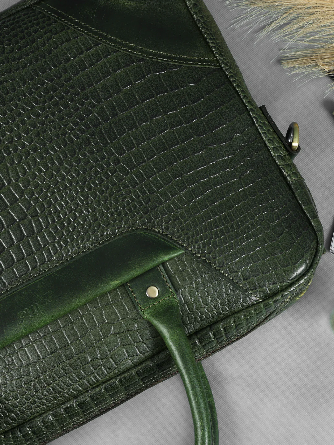 Premium Genuine Leather Messenger Bag in Croco Texture with Zip Closure - Image 6