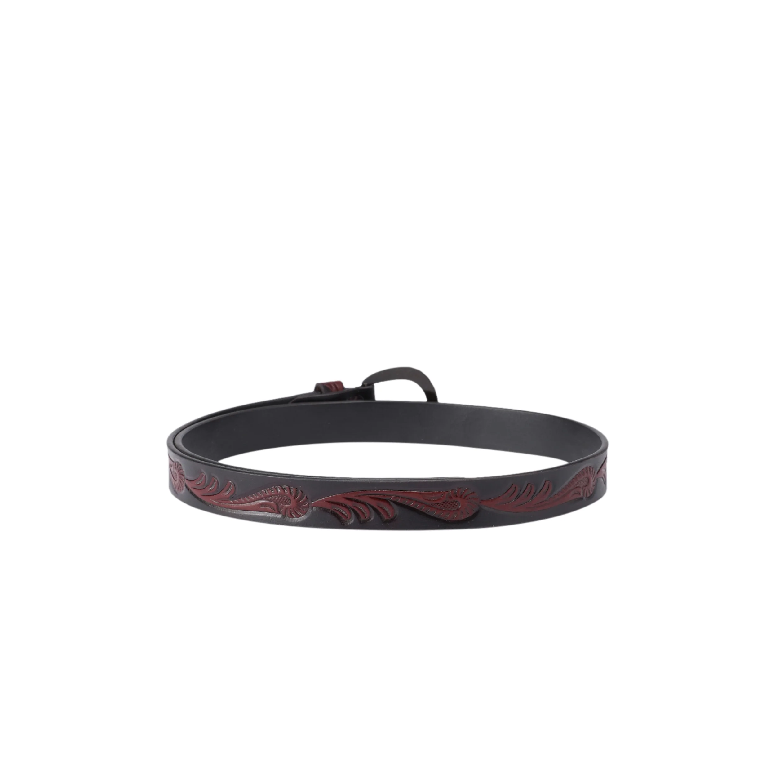 Premium Genuine Leather Black Red Embossed Western Waistbelt Twisted Brass Buckle - Image 4