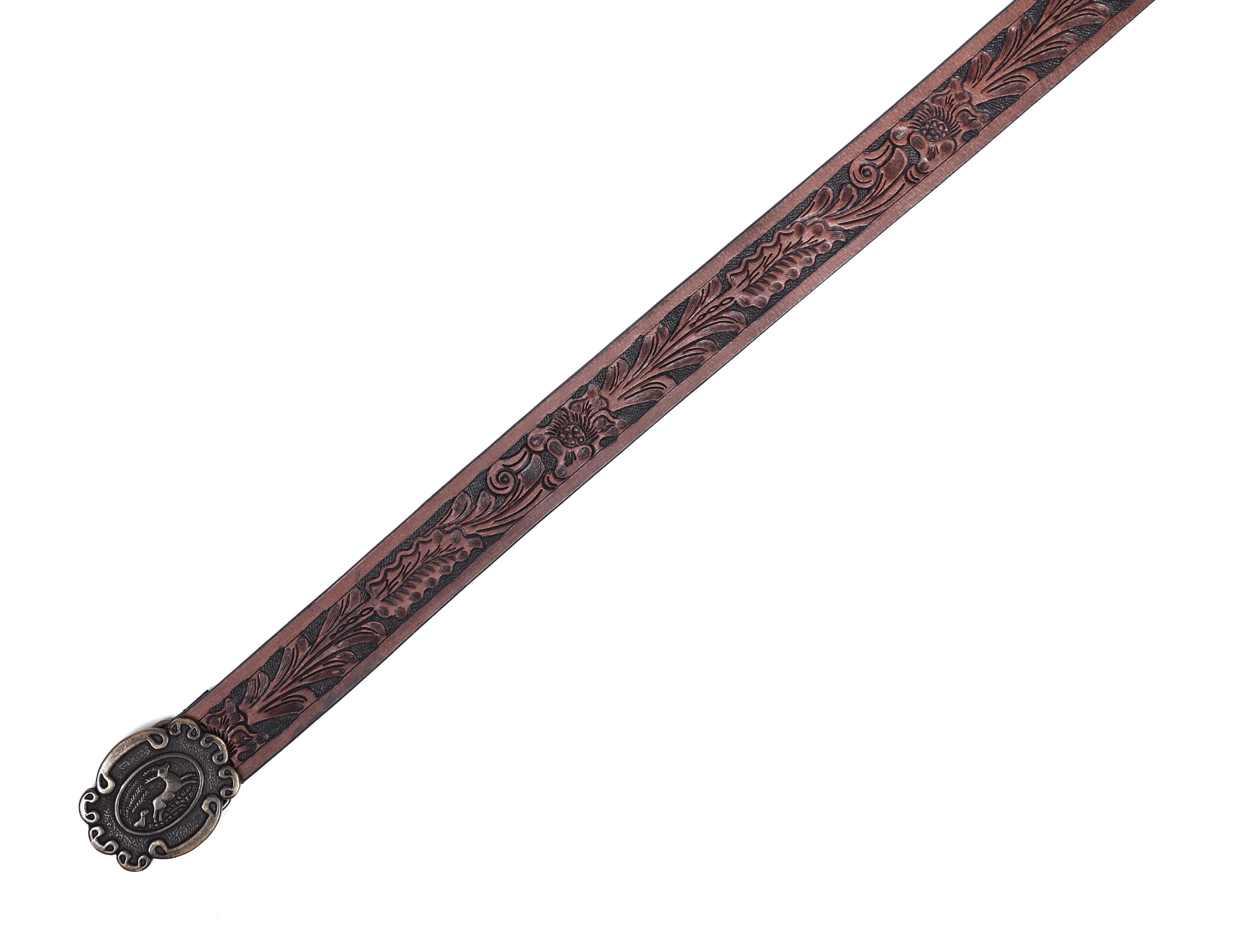 Men Genuine Leather Embossed Floral Brown Western Waist Accessory Antique Buckle - Image 8