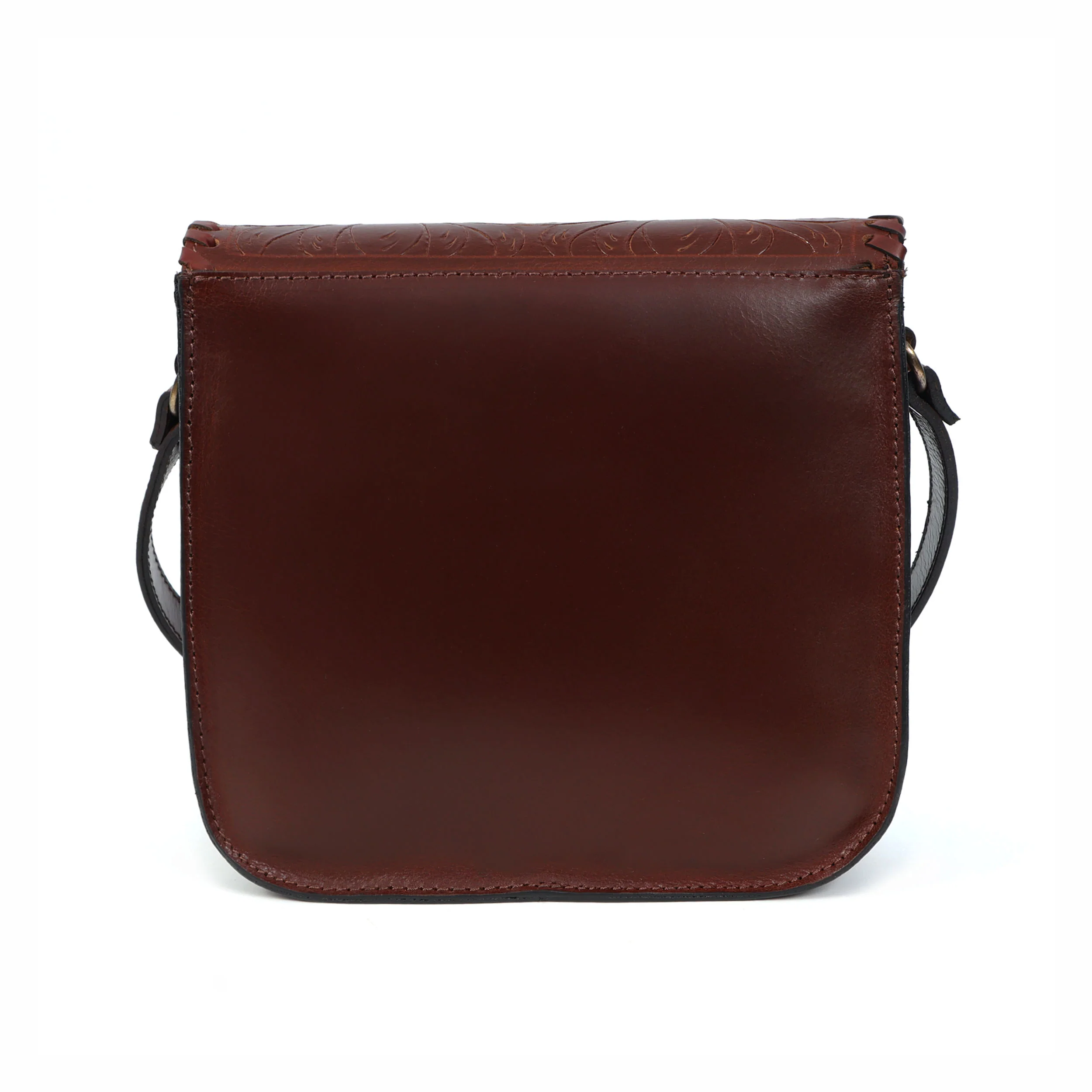 Handcrafted Black Embossed Leather Sling Bag with Magnetic Closure & Adjustable Strap - Image 15