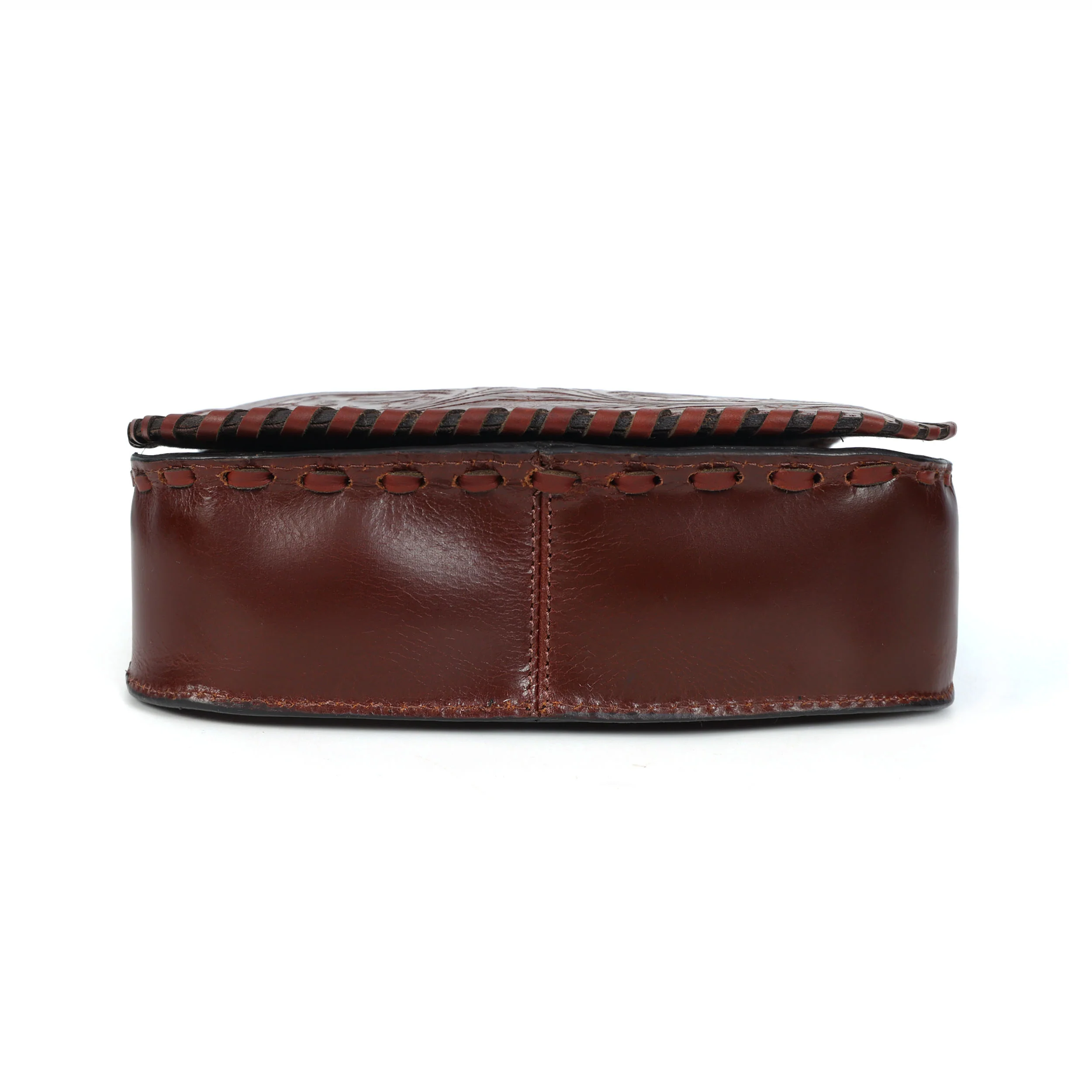 Handcrafted Black Embossed Leather Sling Bag with Magnetic Closure & Adjustable Strap - Image 16