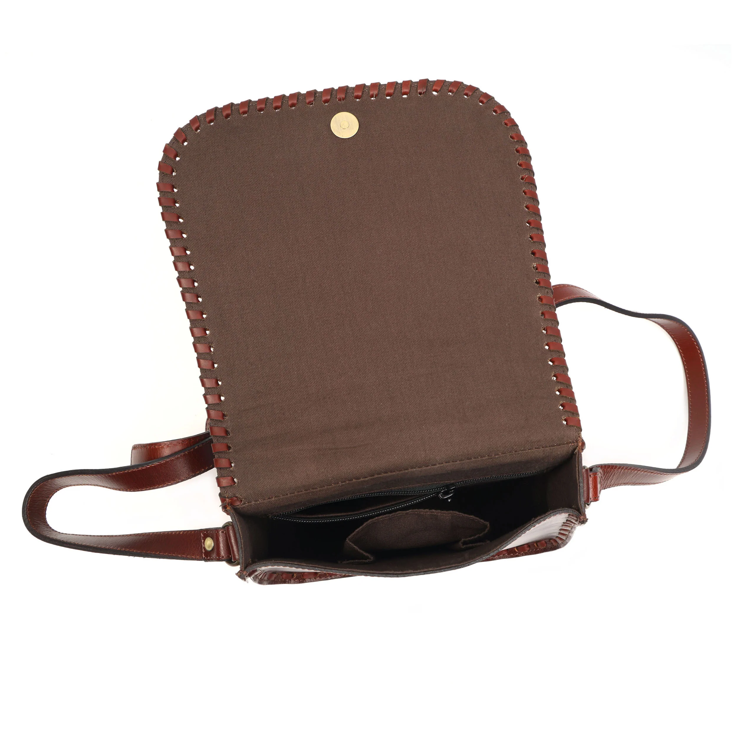 Handcrafted Black Embossed Leather Sling Bag with Magnetic Closure & Adjustable Strap - Image 18