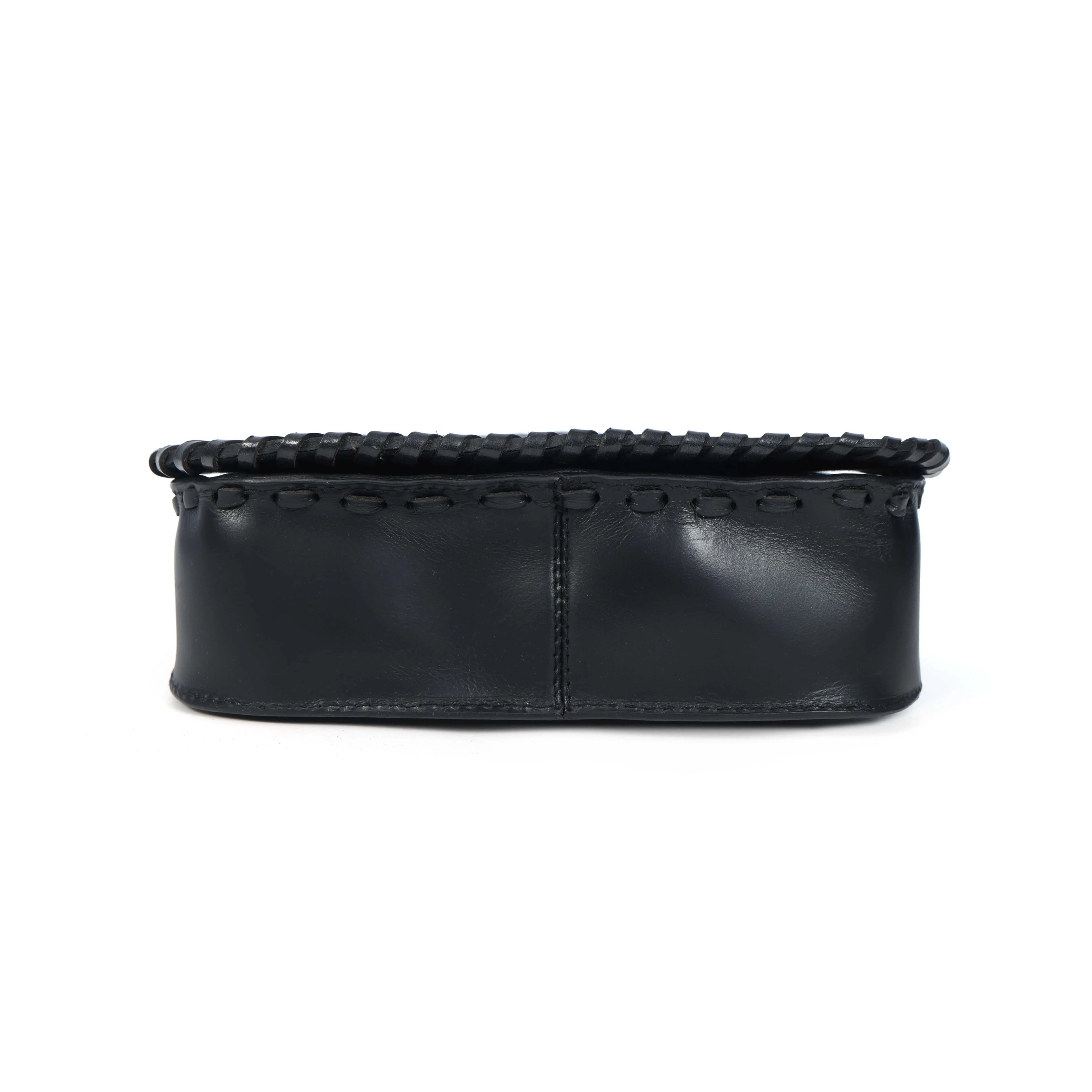 Handcrafted Black Embossed Leather Sling Bag with Magnetic Closure & Adjustable Strap - Image 4