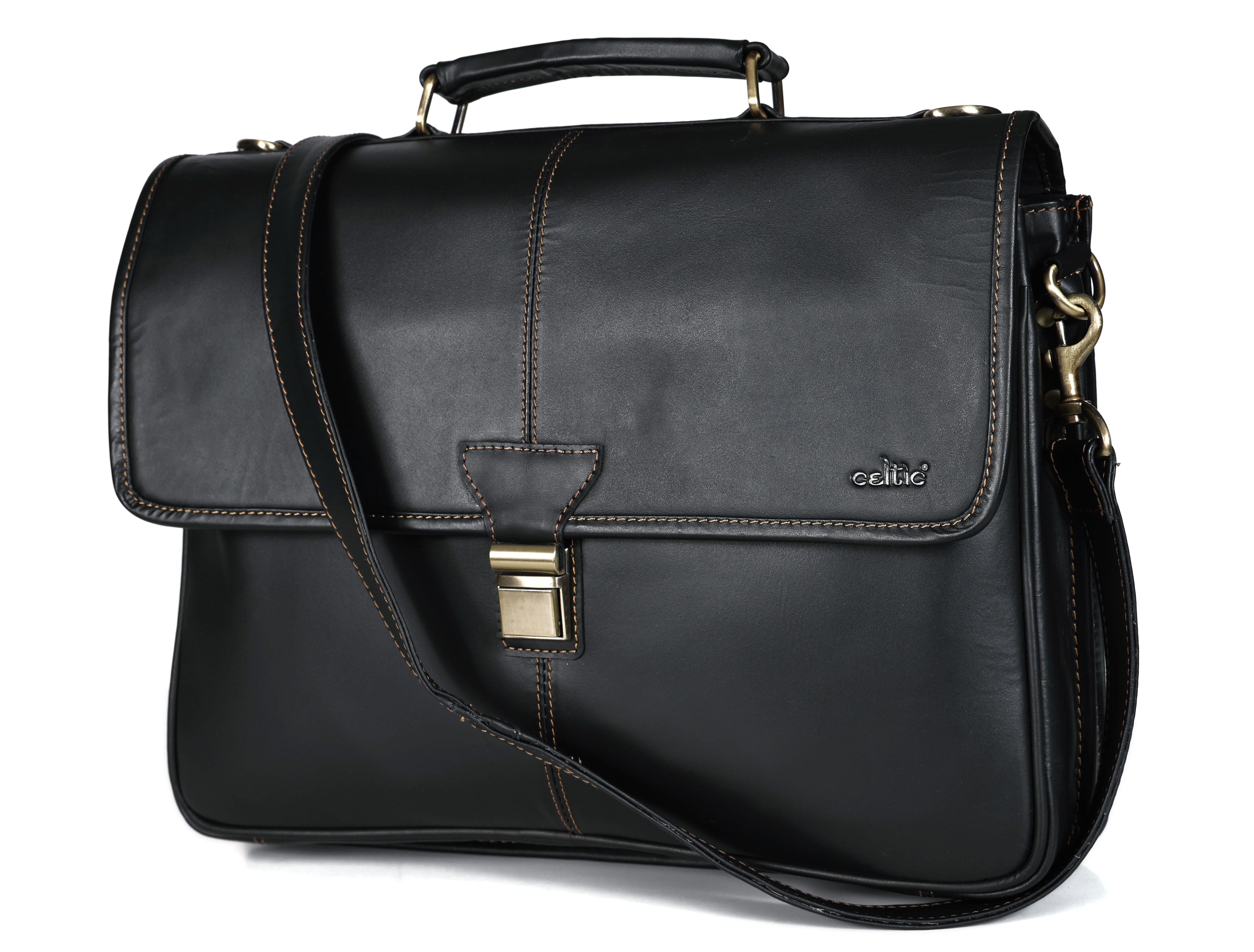 Premium Export Quality Black Leather Laptop Messenger Bag | Multi-Compartment Office Briefcase - Image 4