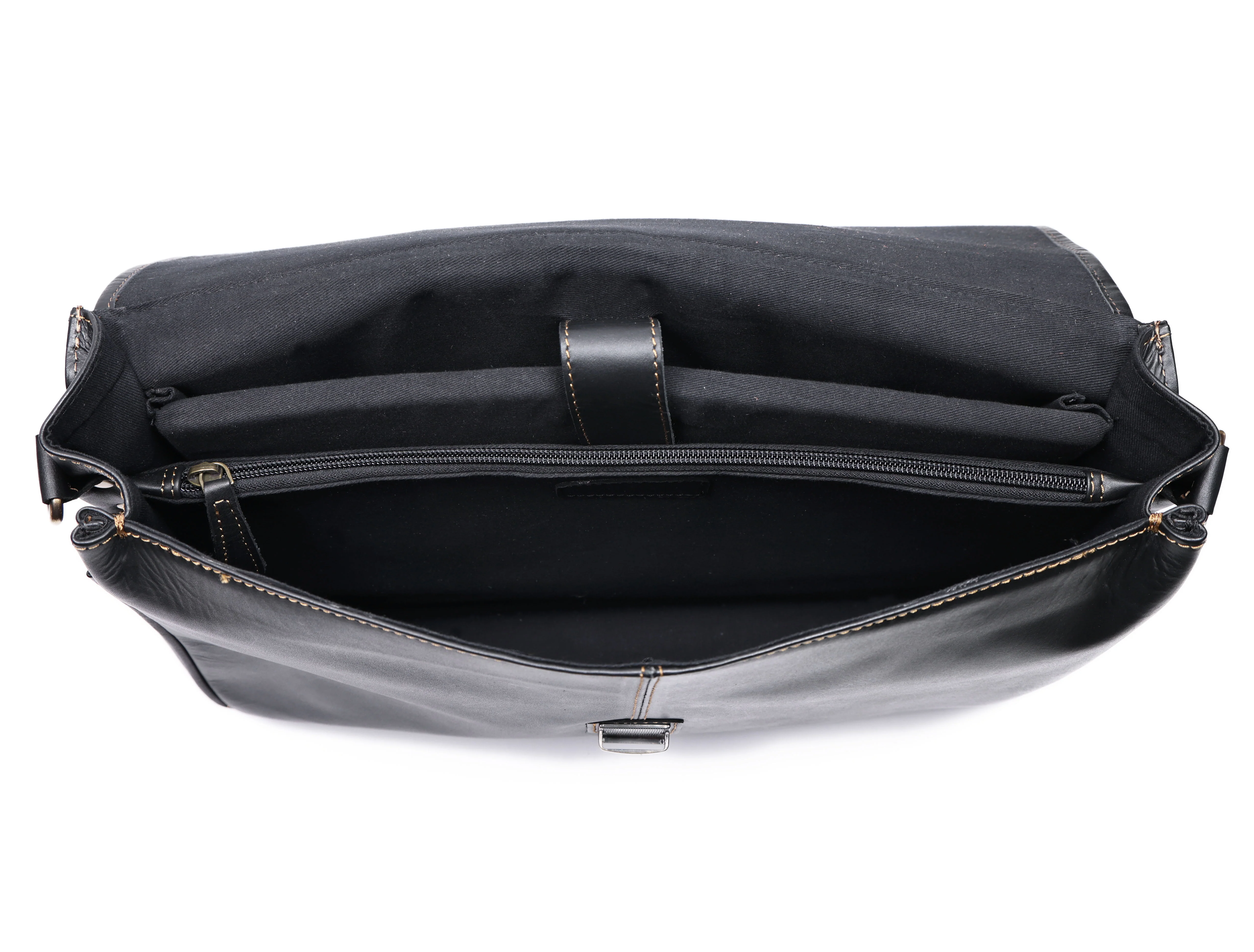 Premium Export Quality Black Leather Laptop Messenger Bag | Multi-Compartment Office Briefcase - Image 5