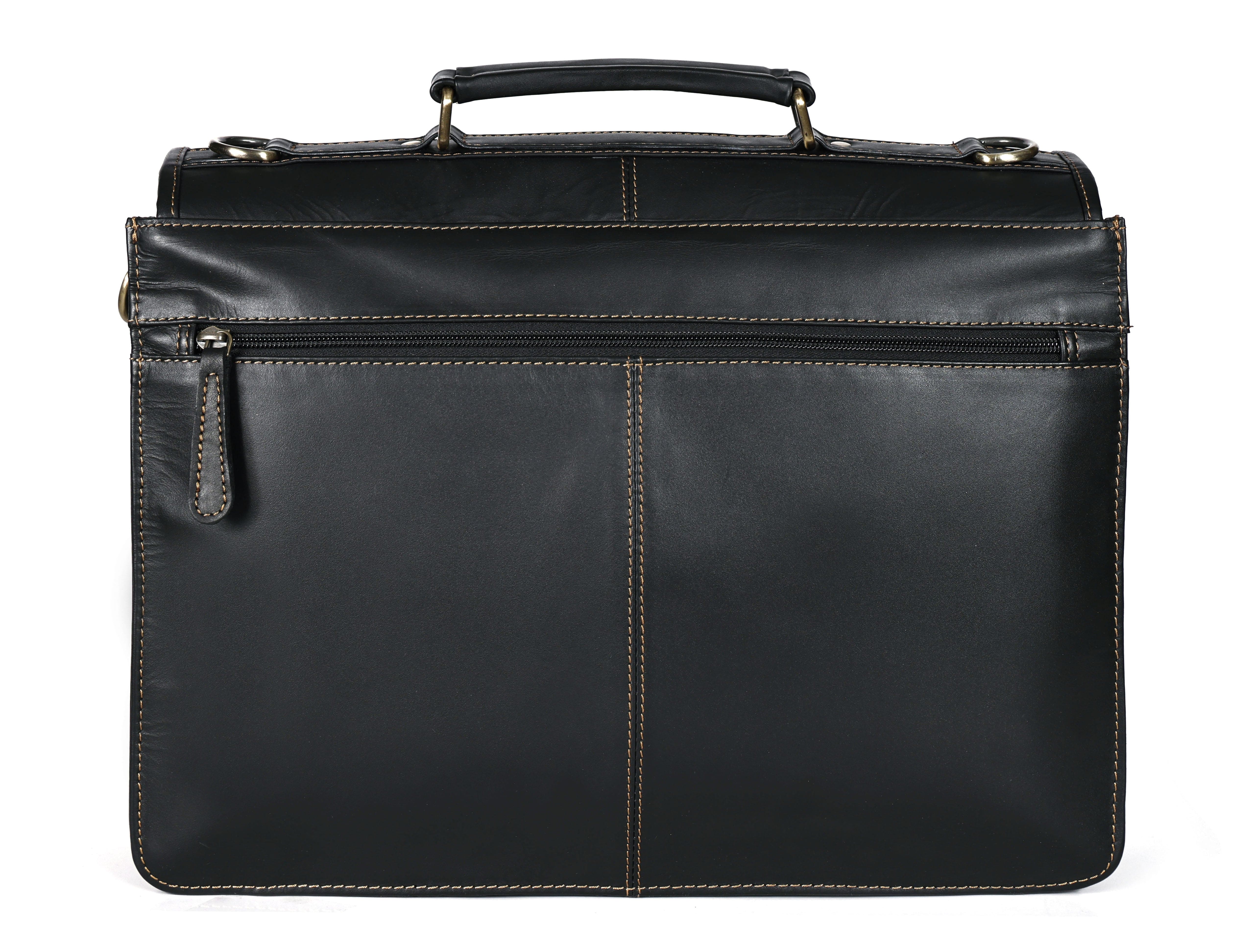 Premium Export Quality Black Leather Laptop Messenger Bag | Multi-Compartment Office Briefcase - Image 6