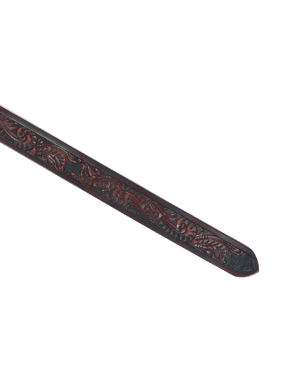 Handcrafted Brown Leather Western Belt with Brass Buckle ’?????? Embossed Vintage Floral Design for Men - Image 3