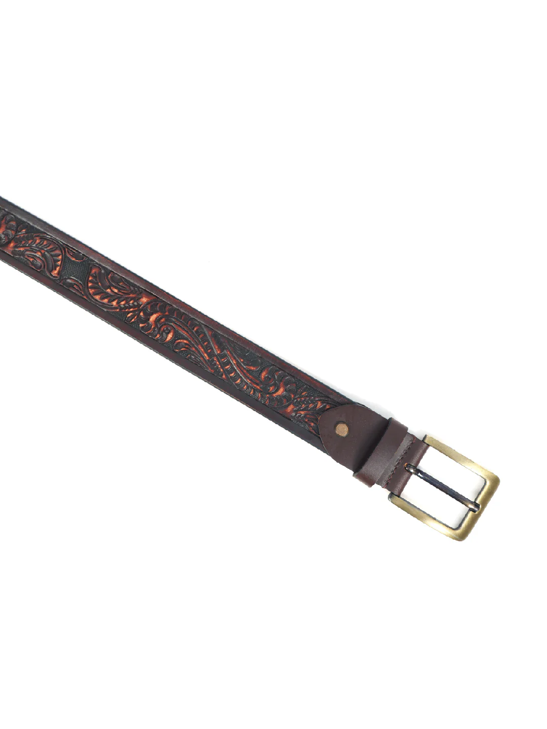Handcrafted Brown Leather Western Belt with Brass Buckle ’?????? Embossed Vintage Floral Design for Men - Image 7