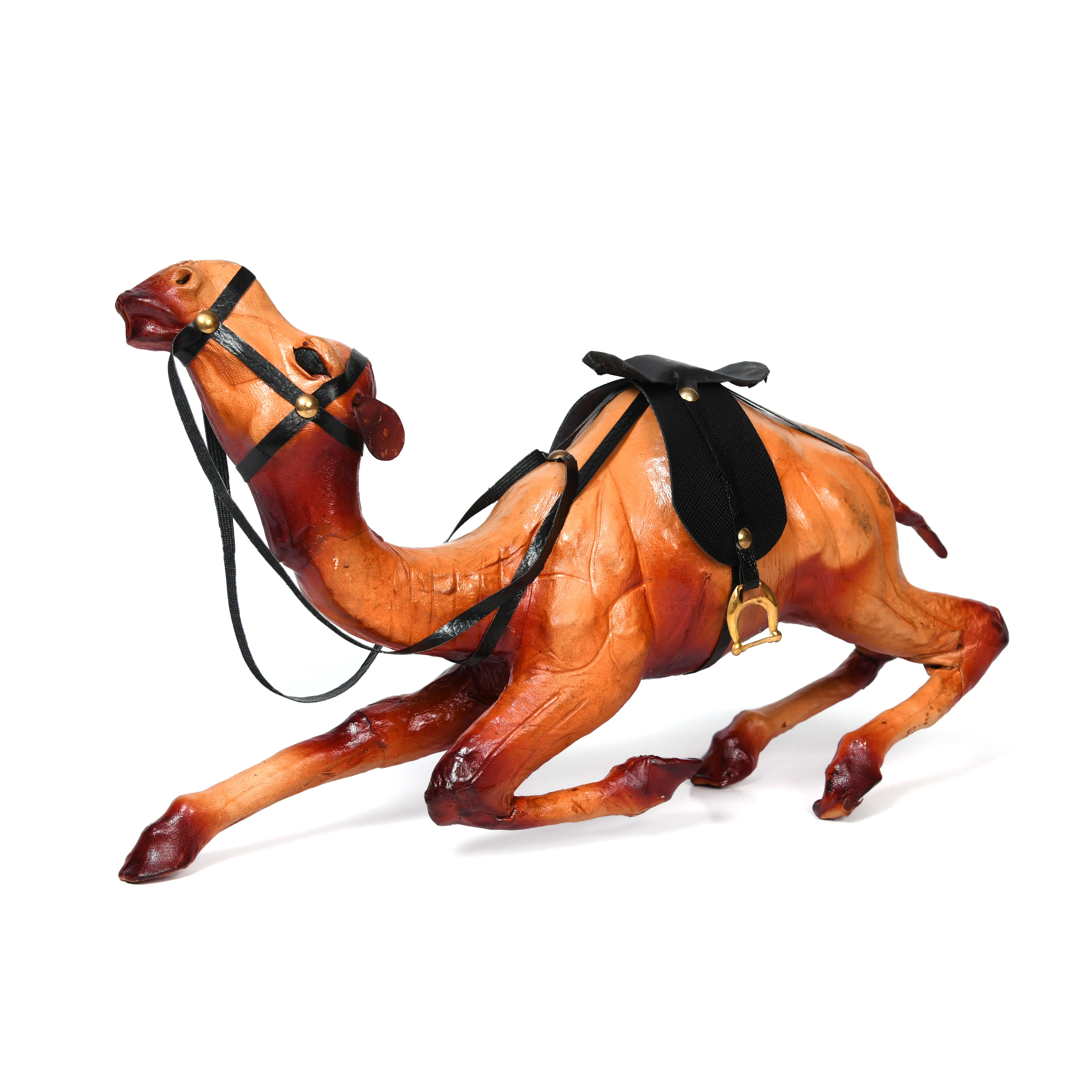 Premium Handcrafted Leather Camel Figurine with Saddle - Image 3