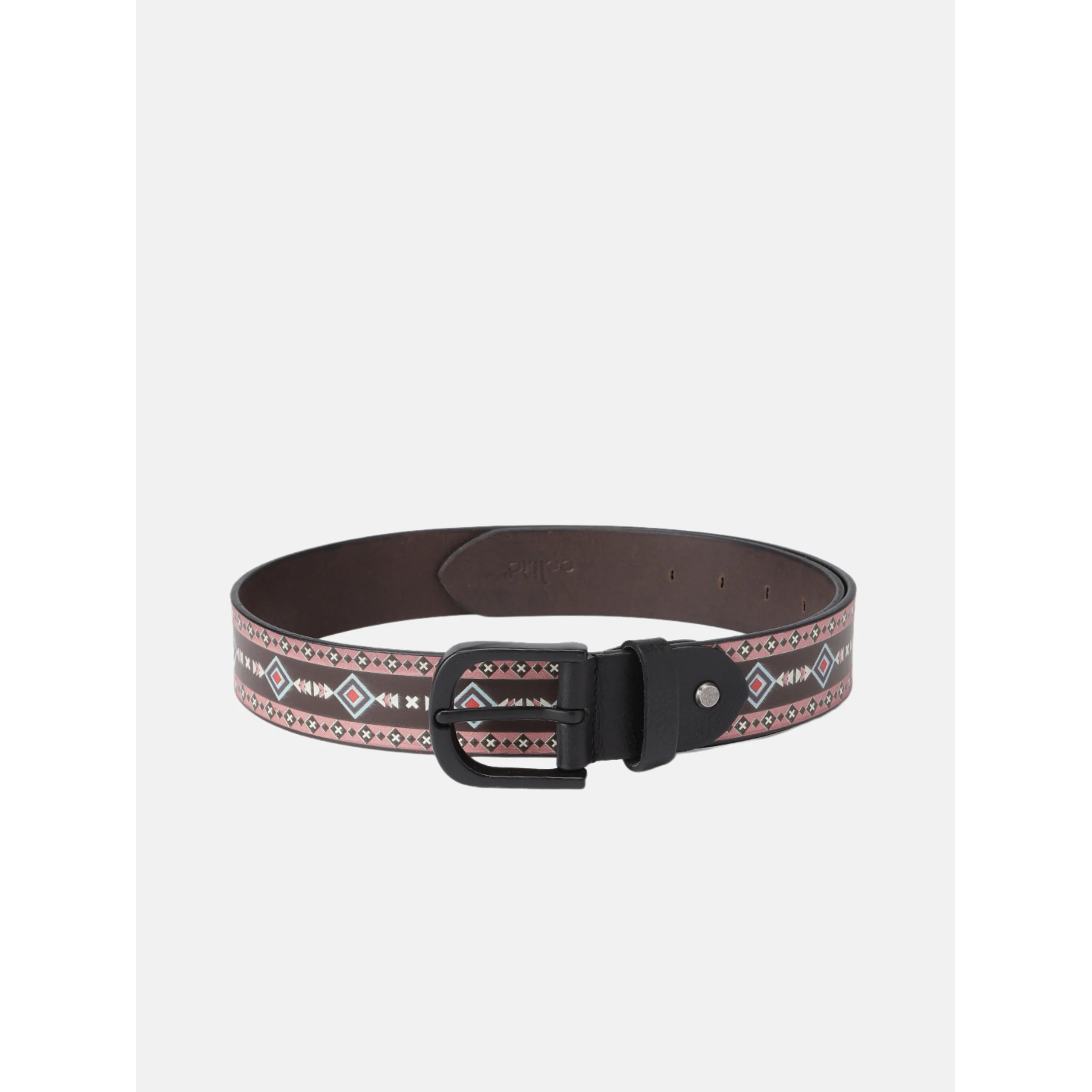 Unisex Geometric Patterned Leather Belt With Black Buckle For Casual Everyday Wear - Image 2