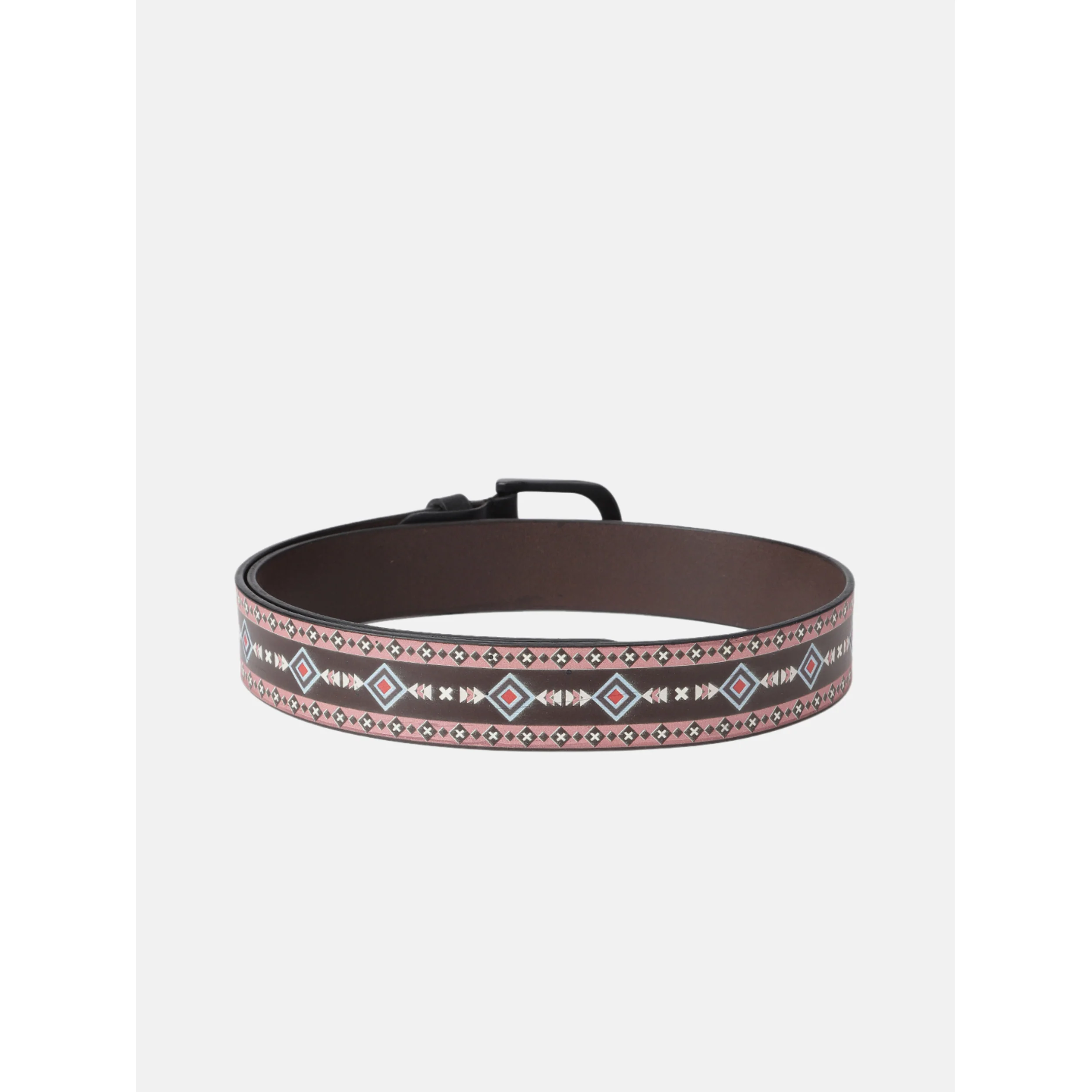 Unisex Geometric Patterned Leather Belt With Black Buckle For Casual Everyday Wear - Image 3