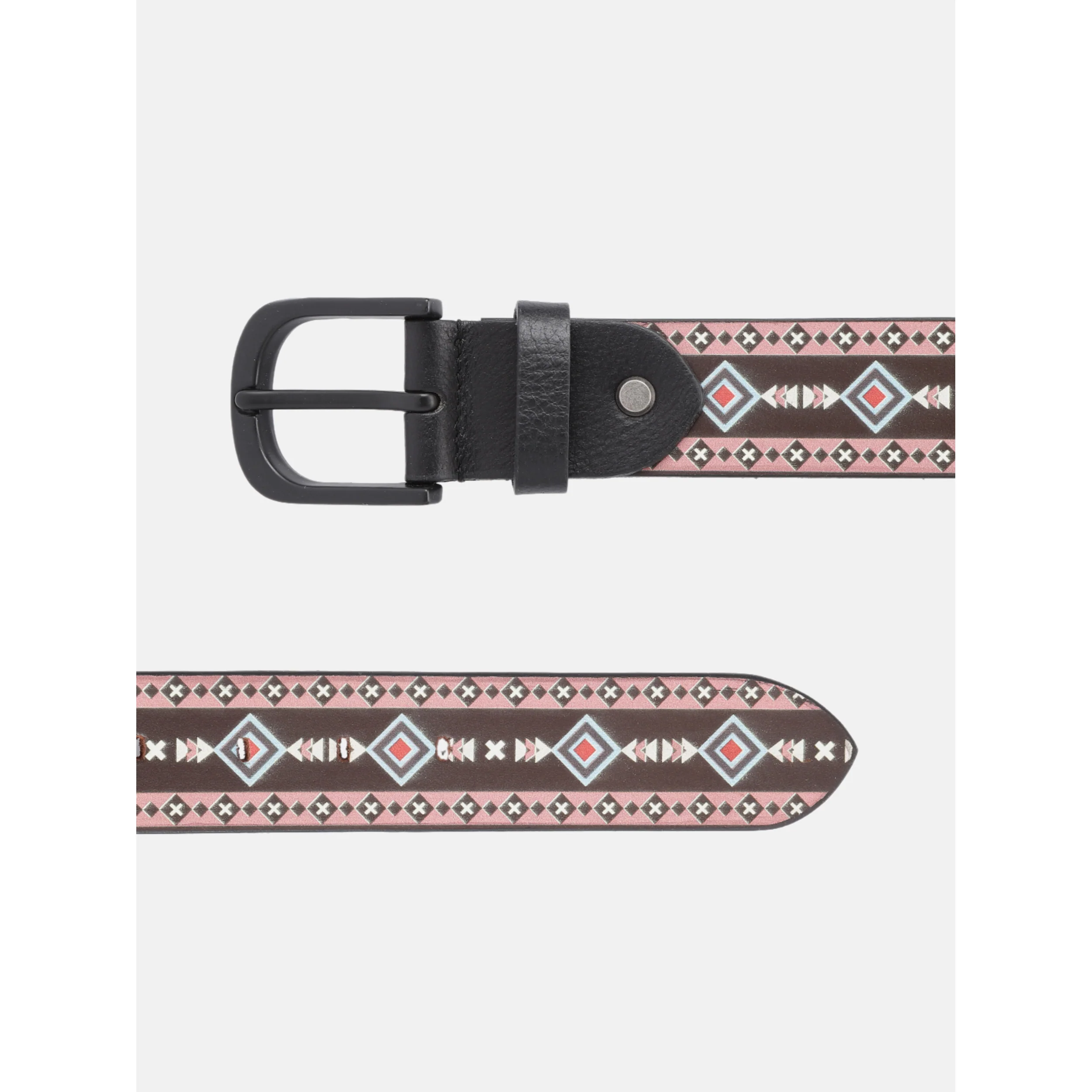 Unisex Geometric Patterned Leather Belt With Black Buckle For Casual Everyday Wear - Image 4