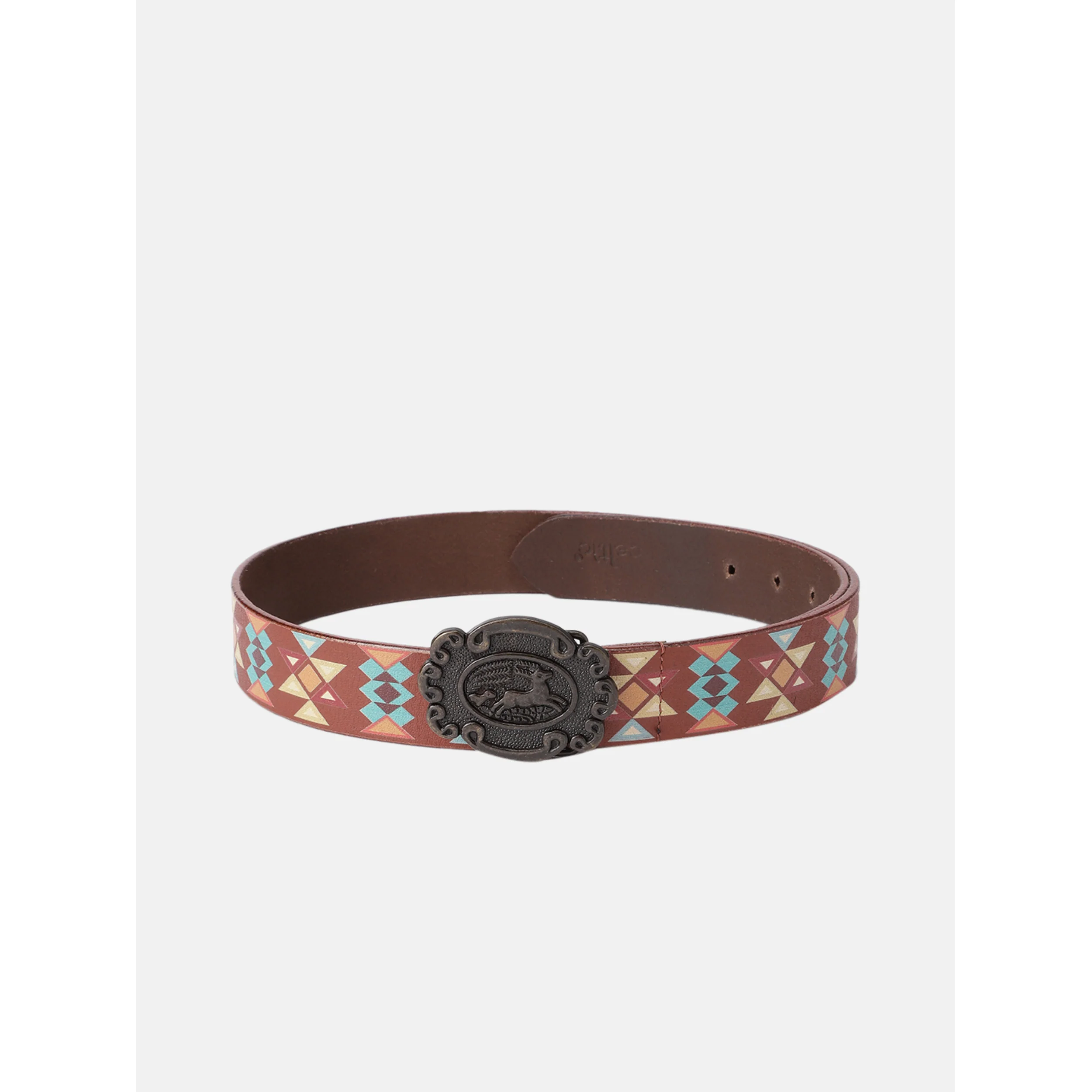 Unisex Aztec Pattern Leather Belt With Antique Buckle Handmade Ethnic Style Accessory. - Image 2