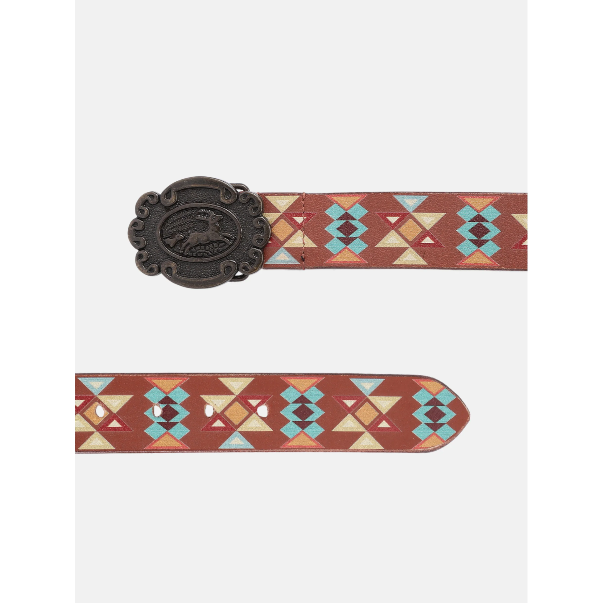 Unisex Aztec Pattern Leather Belt With Antique Buckle Handmade Ethnic Style Accessory. - Image 4