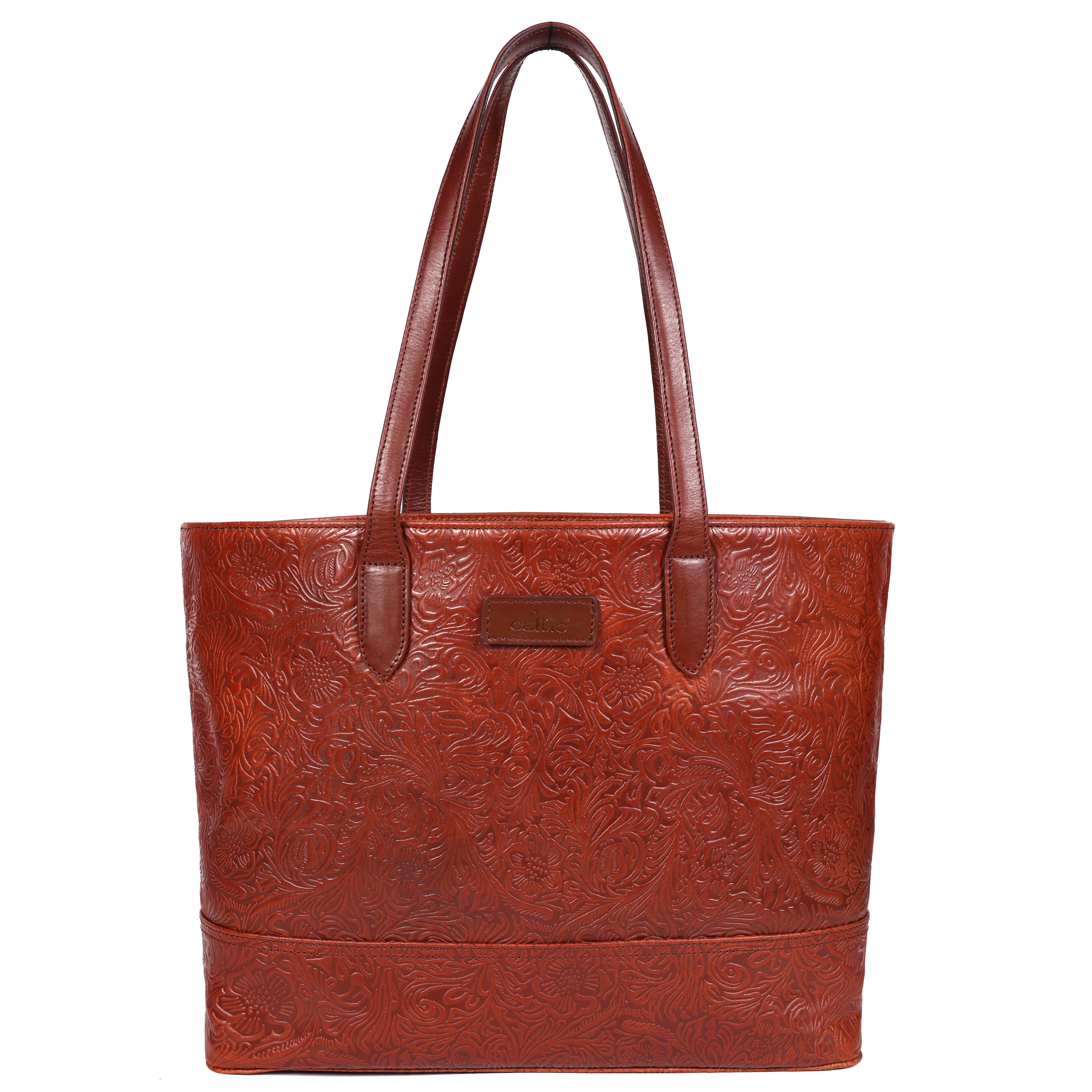Premium Embossed Leather Tote Bag with Zipper Closure & Spacious Lined Interior - Image 2