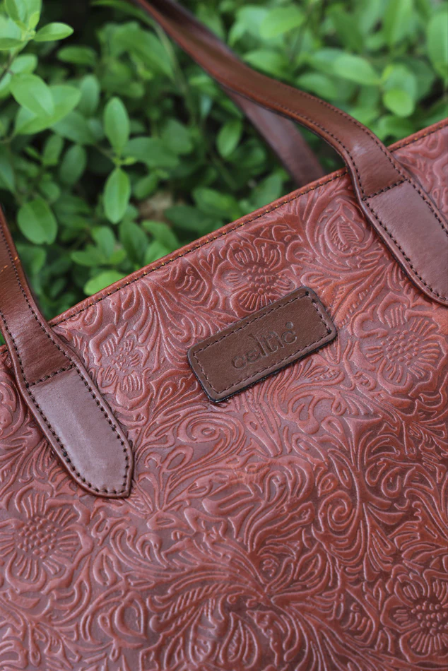 Premium Embossed Leather Tote Bag with Zipper Closure & Spacious Lined Interior - Image 3