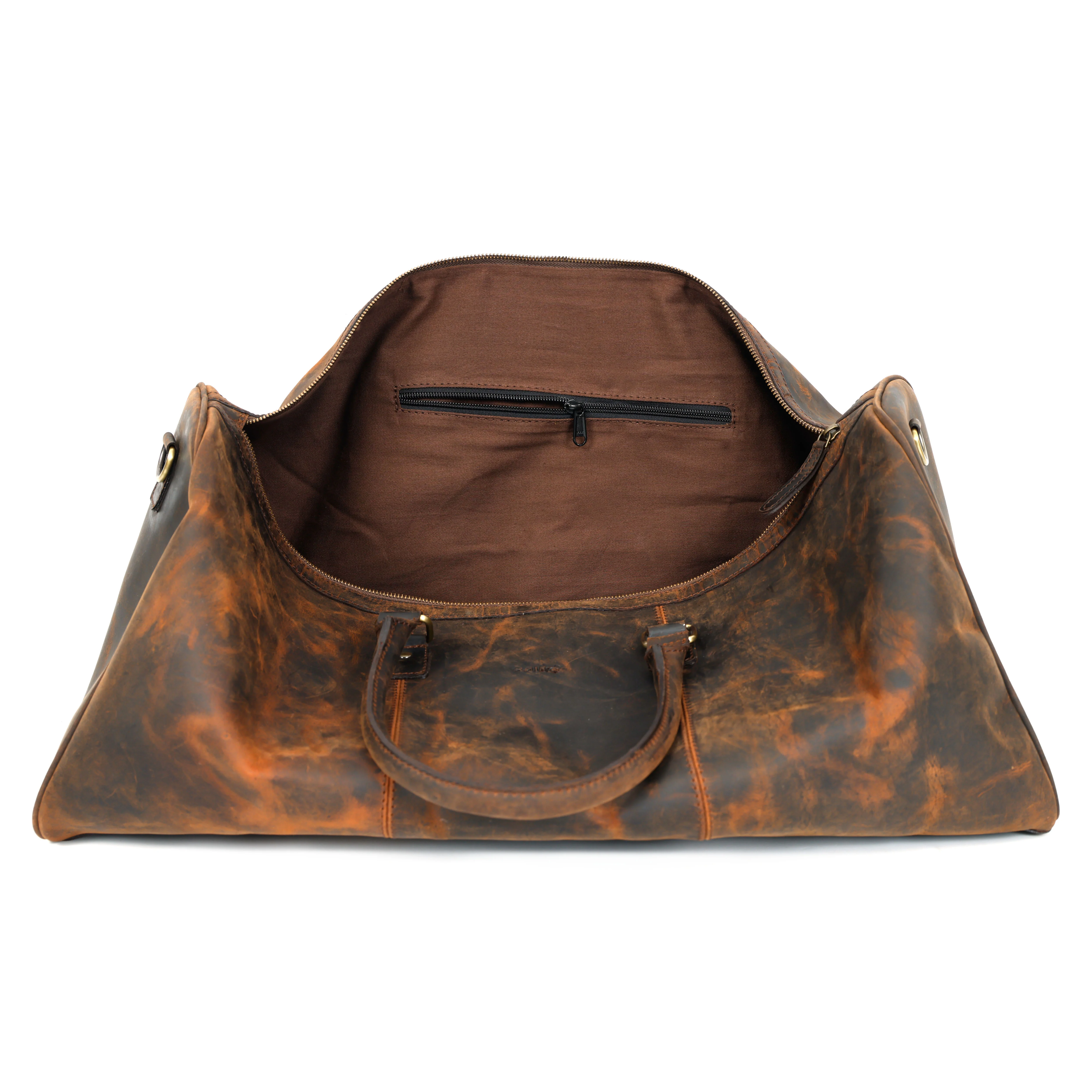 Premium Genuine Leather Travel Duffel Bag |Large Weekender with Shoulder Strap - Image 3