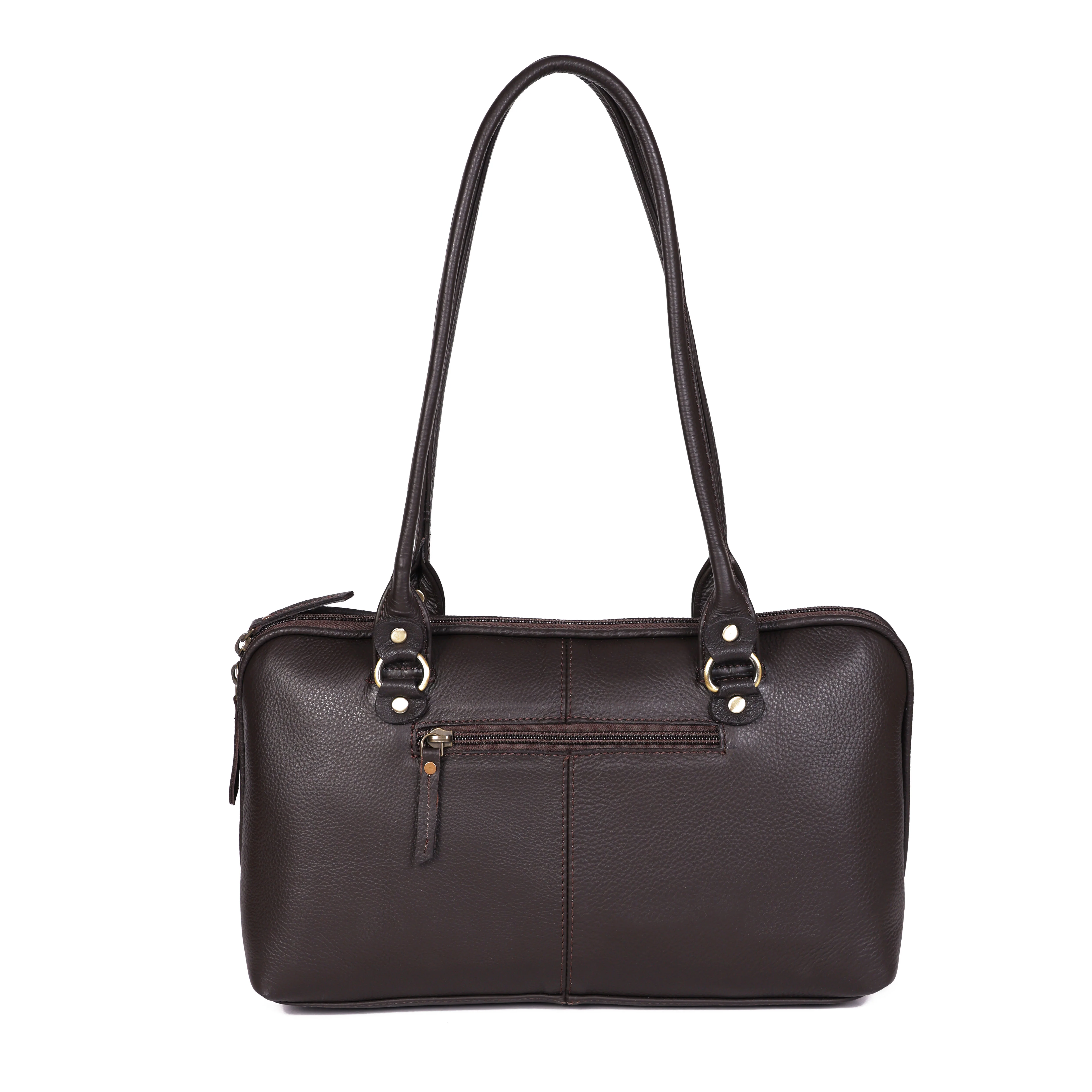 Premium Leather Shoulder Bag with Dual Zip Compartments, Structured Silhouette - Image 10